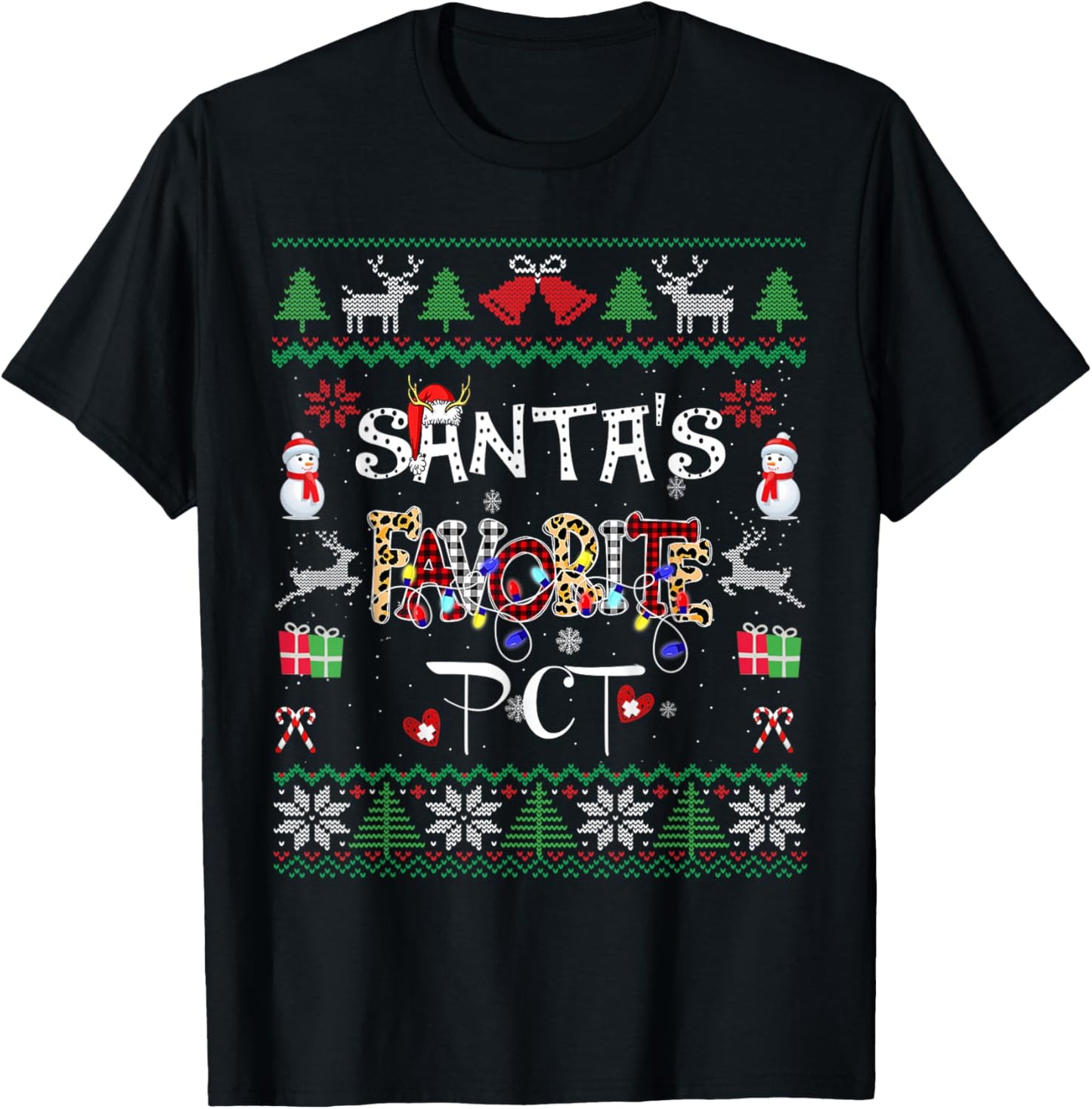 Christmas Ugly Santa's Favorite PCT Patient Care Technician T-Shirt - T-Shirt | Black