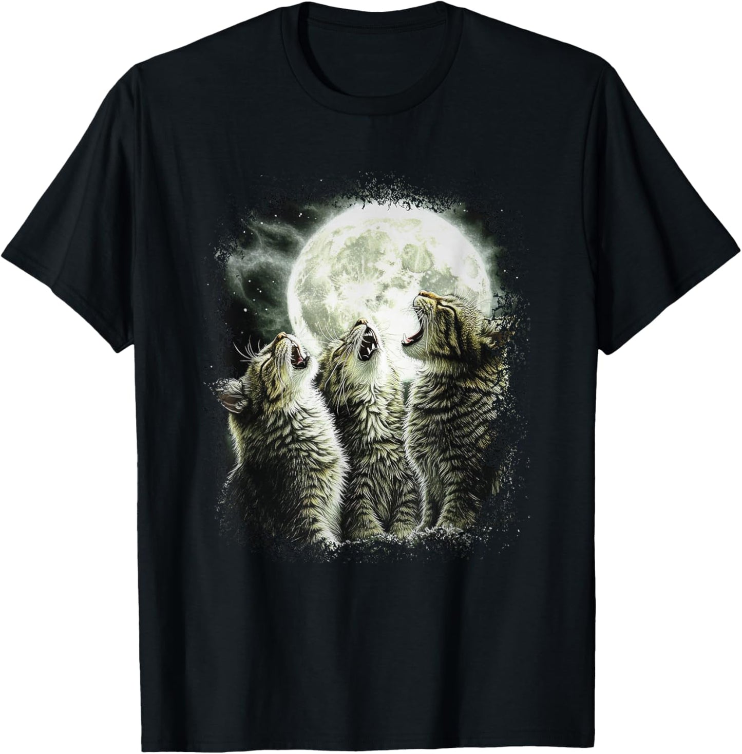 Funny Cats Howling At Moon T-Shirt - T-Shirt | Black