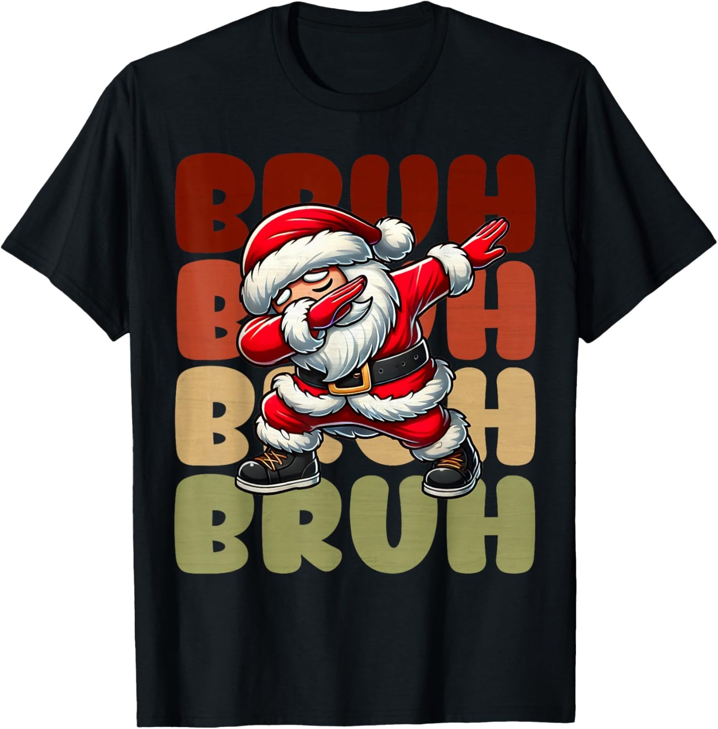 Bruh Christmas Funny Dabbing Santa Claus Kids Boys Xmas T-Shirt - T-Shirt | Black