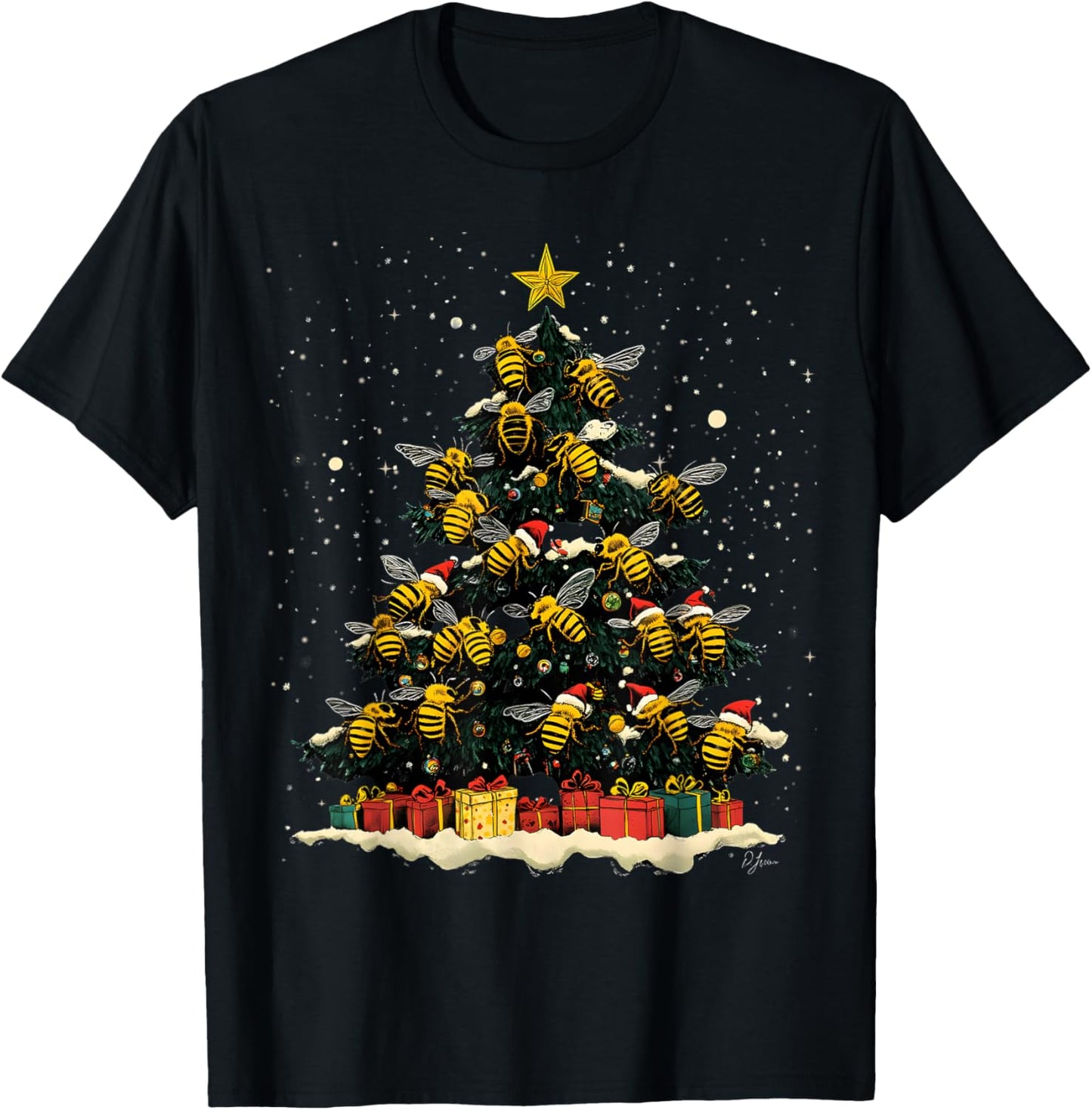 Bee Christmas Tree Ornament Decor Xmas T-Shirt - T-Shirt | Black