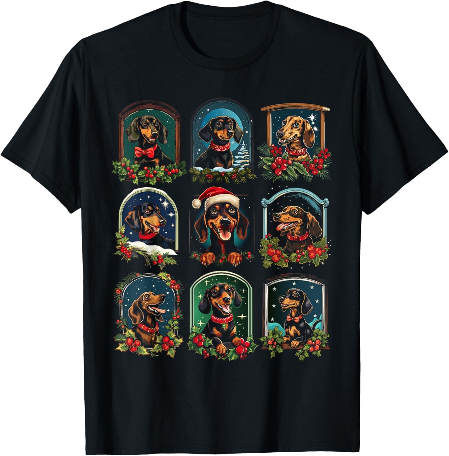 Vintage Christmas Dachshund T-Shirt - T-Shirt | Black