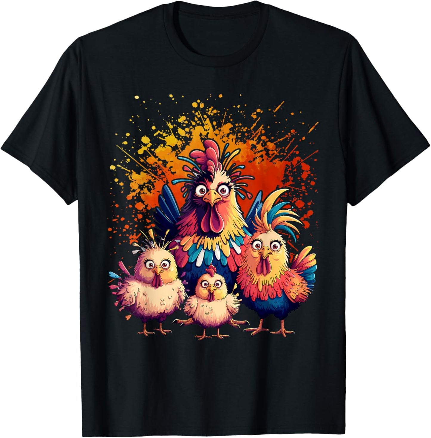 Colorful Funny Chicken Art T-Shirt - T-Shirt | Black