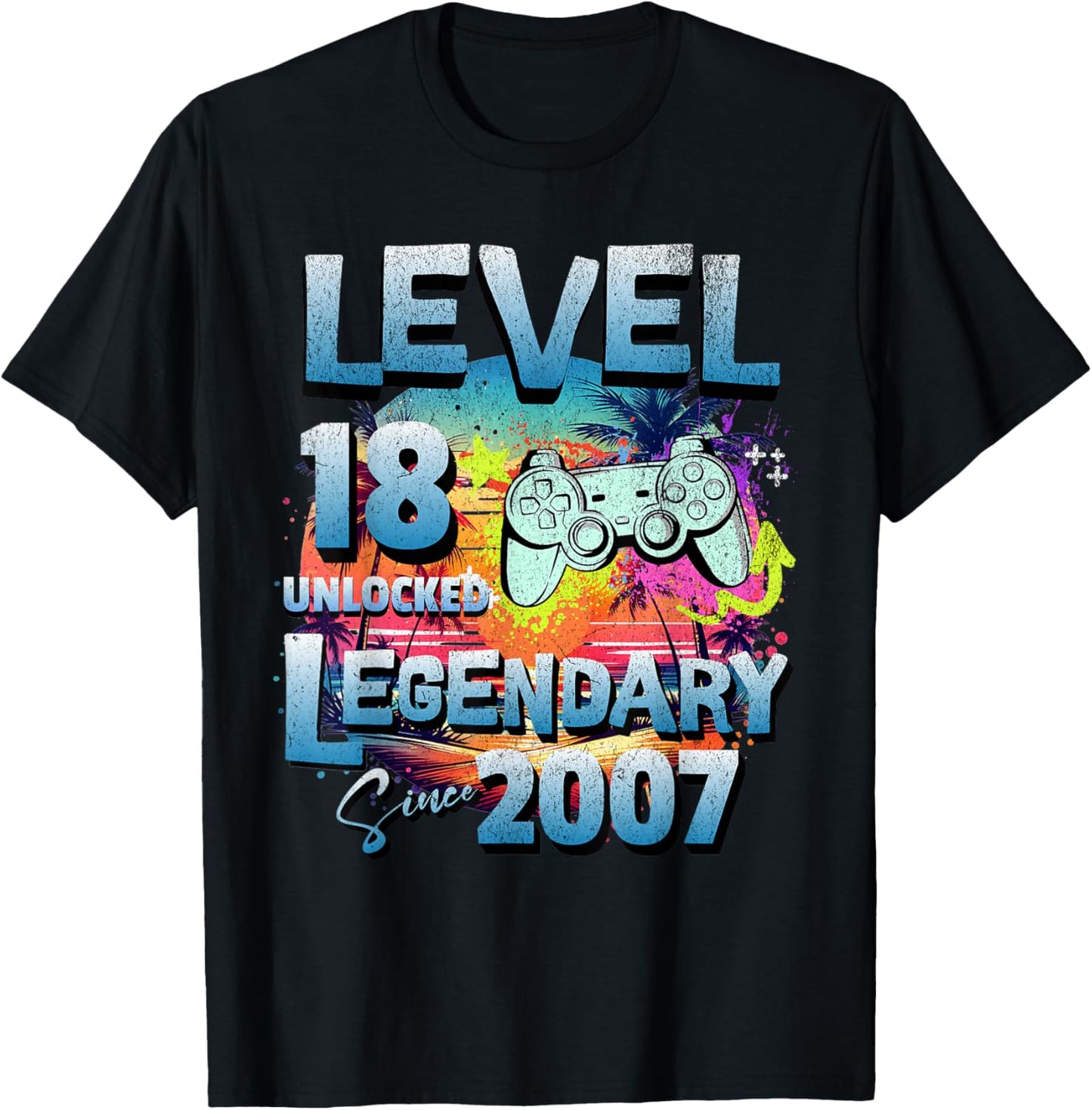 Level 18 years old unlocked since 2007 Legendary birthday T-Shirt - T-Shirt | Black