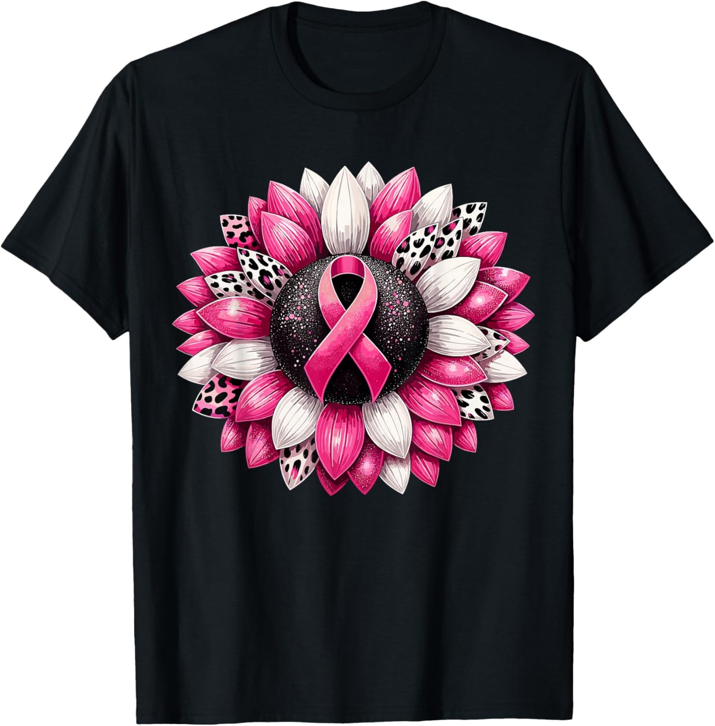 Sunflower Pink Breast Cancer Awareness T-Shirt - T-Shirt | Black