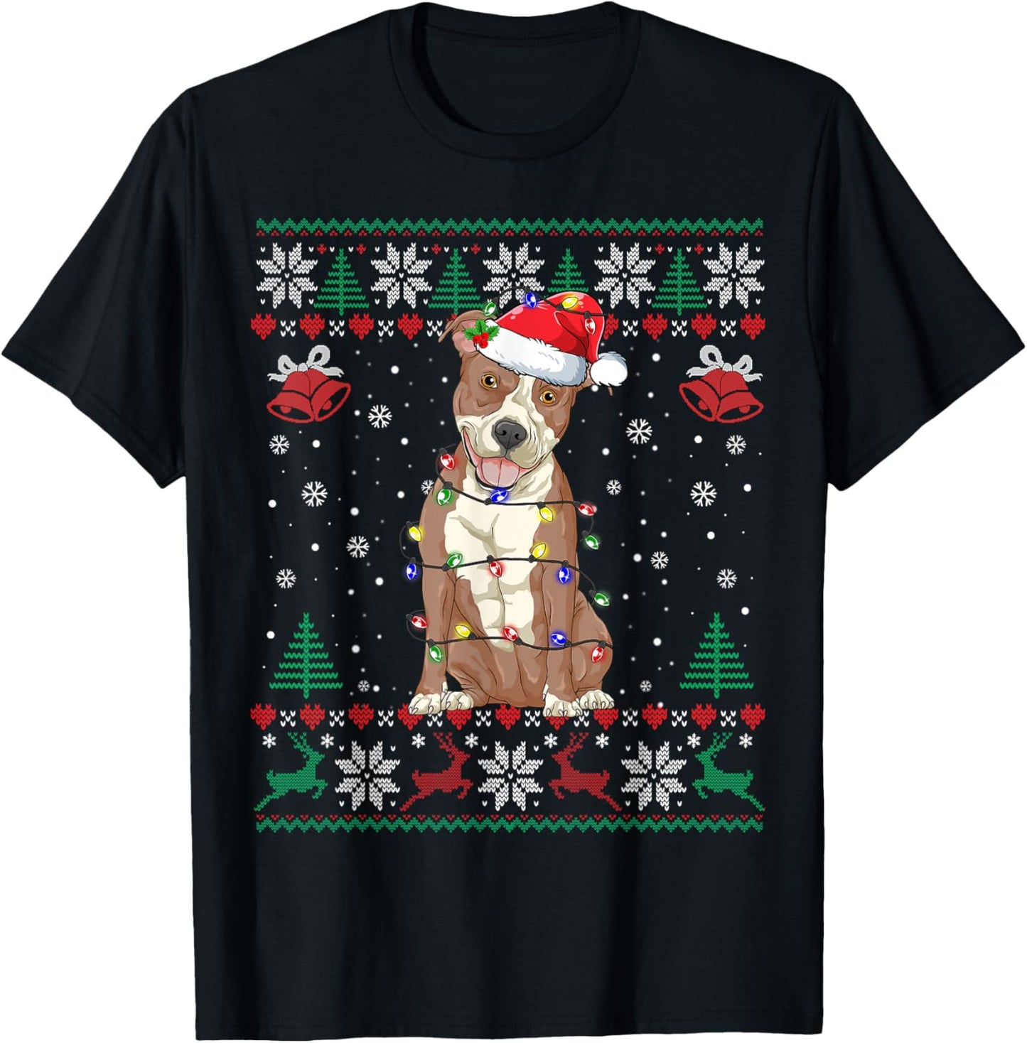 Pitbull Christmas Ugly Sweater Funny Dog Lover Xmas Women Girls Kids T-Shirt - T-Shirt | Black