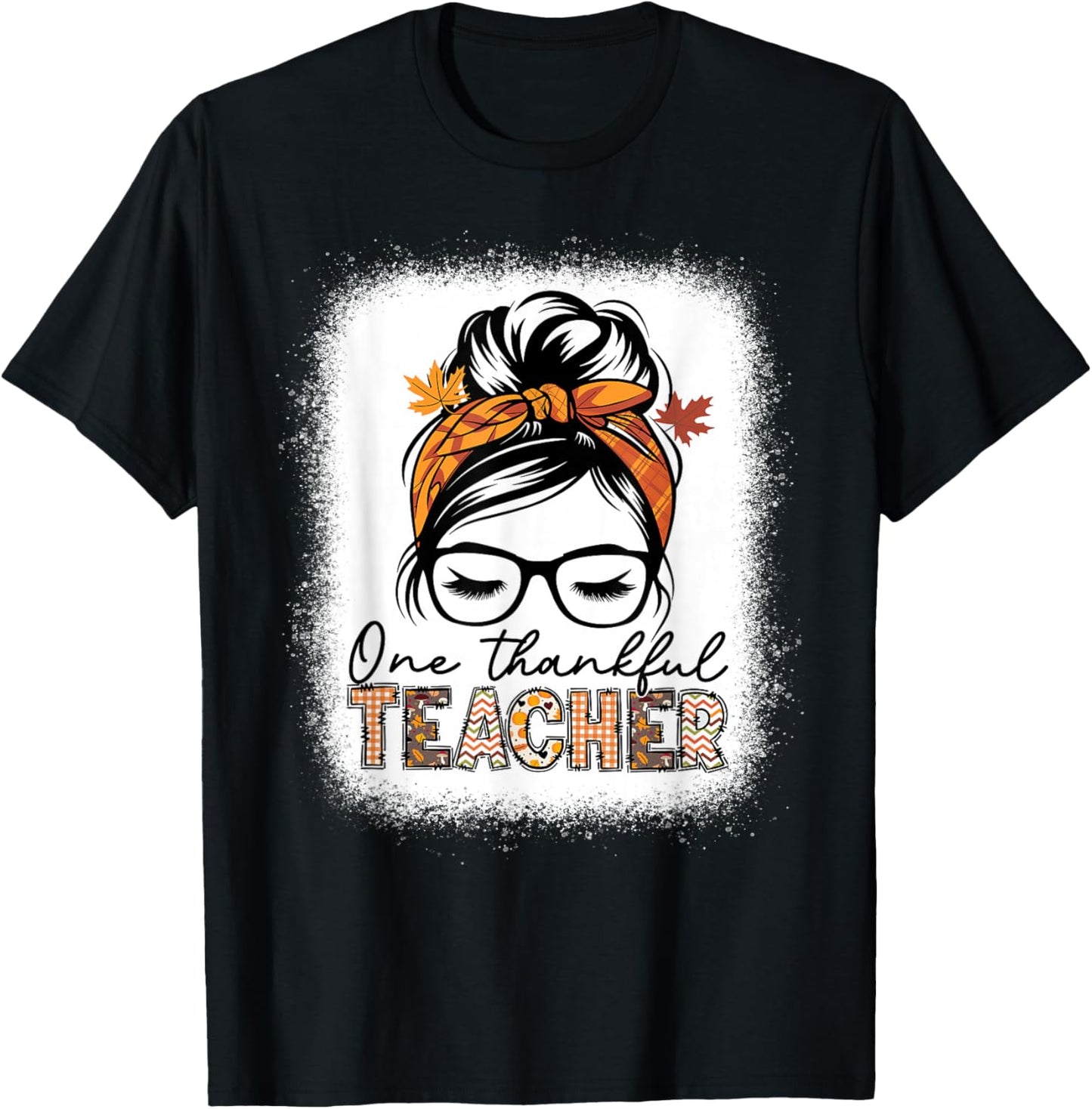 One Thankful Teacher Rainbow Thanksgiving School T-Shirt - T-Shirt | Black