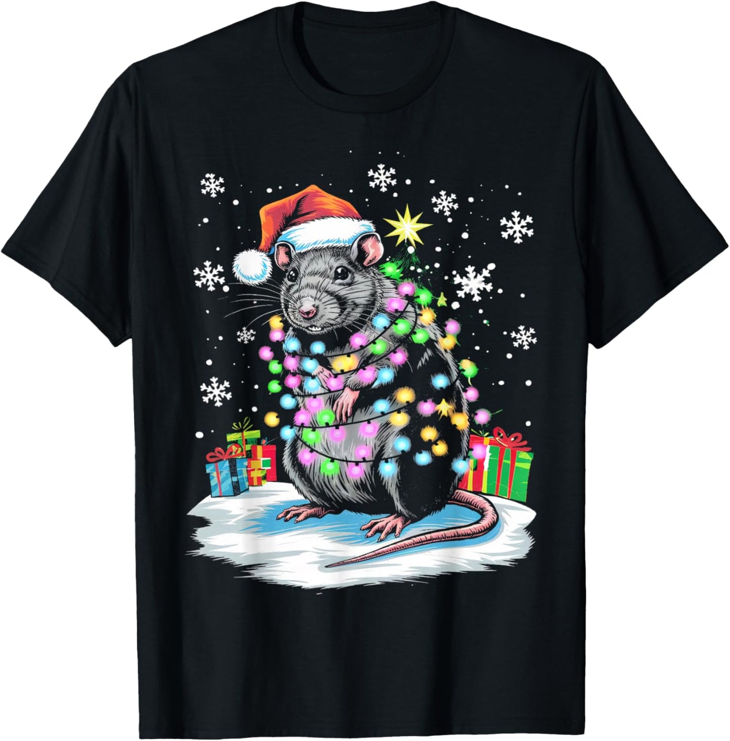 Rat Christmas Light Family T-Shirt - T-Shirt | Black