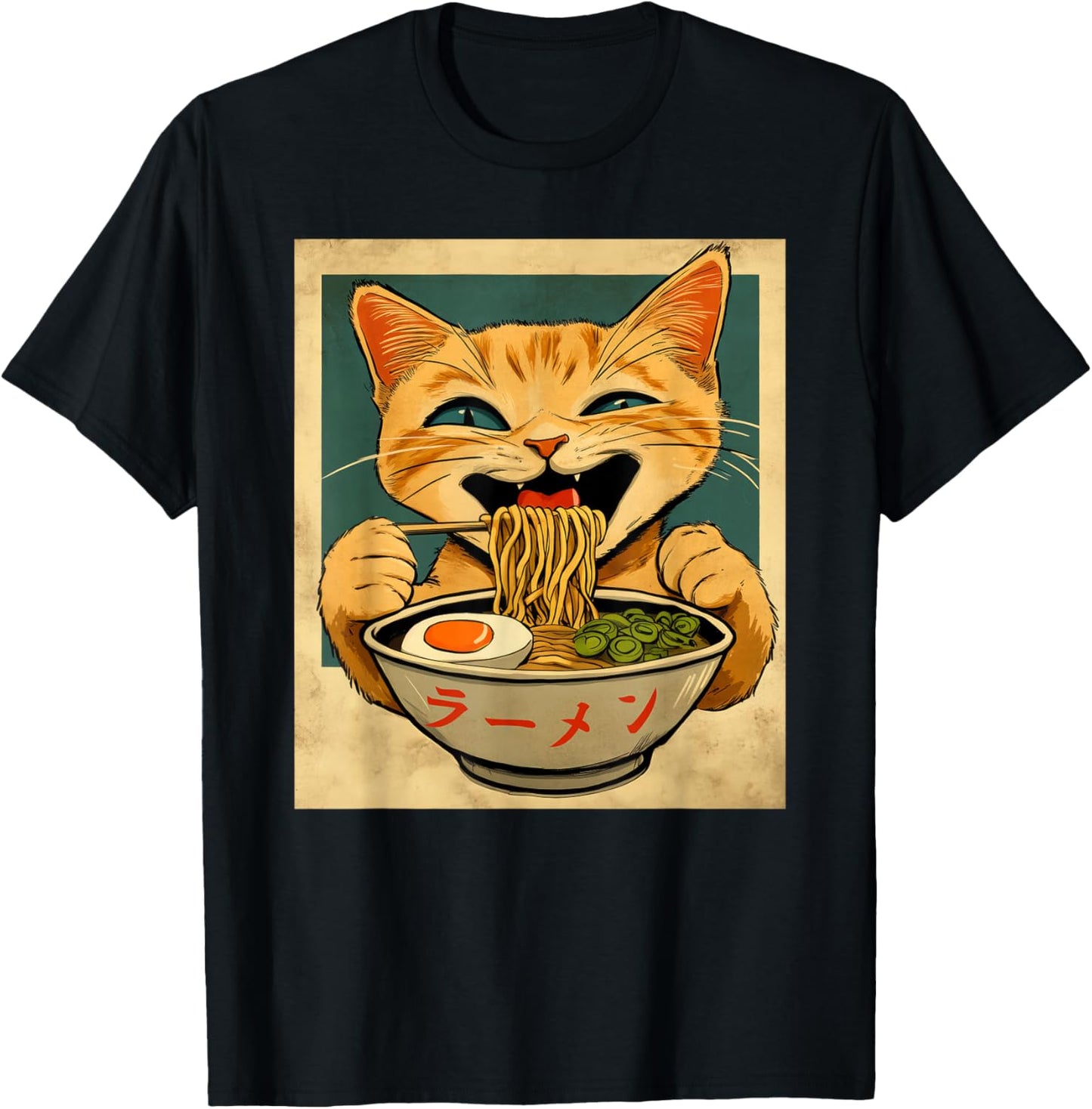 Funny Ginger Cat Ramen Japanese Kawaii Anime Cat Graphic T-Shirt - T-Shirt | Black