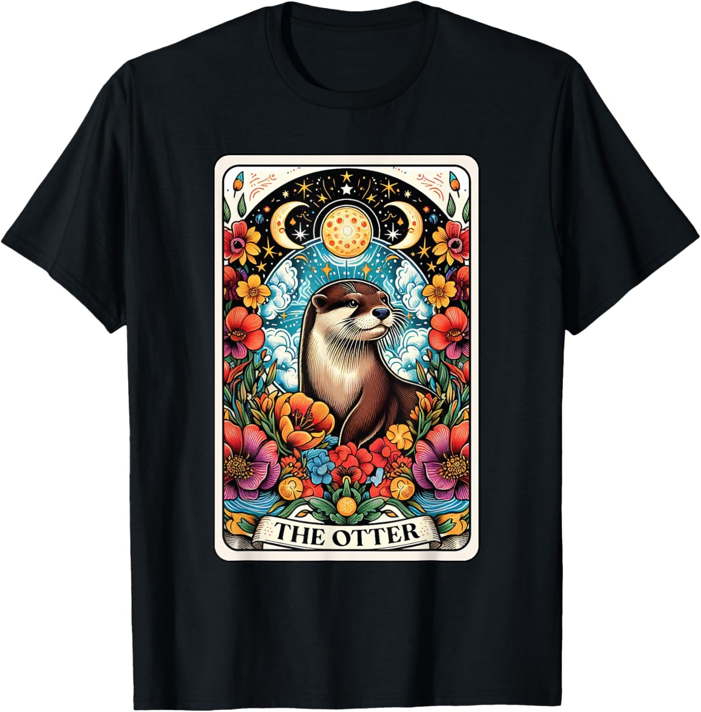 Catumet Otter -Adults Otter Tarot Black Short Sleeve Classic Fit Polyester 100% Cotton Blend Modern Classic Animals Cartoon Small T-Shirt - T-Shirt | Black
