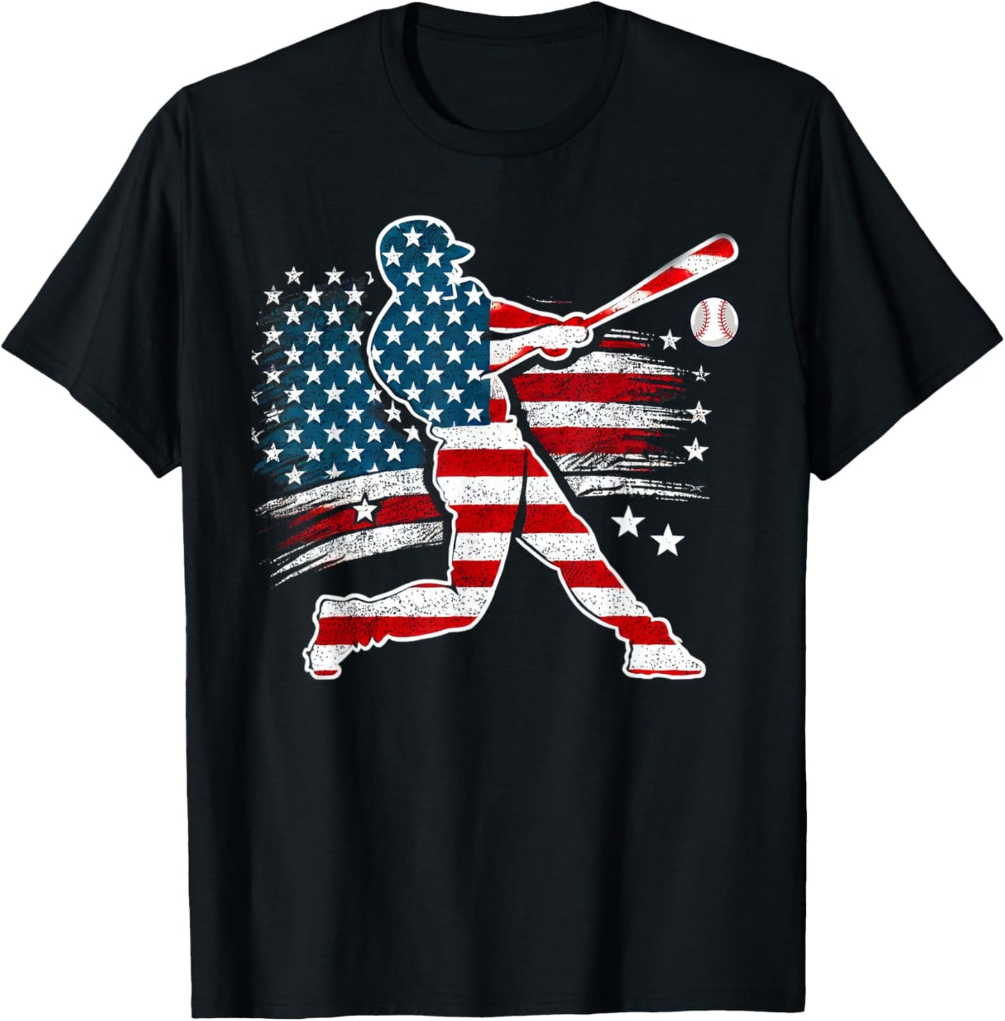 American Baseball Batter With United States Flag USA Retro T-Shirt - T-Shirt | Black