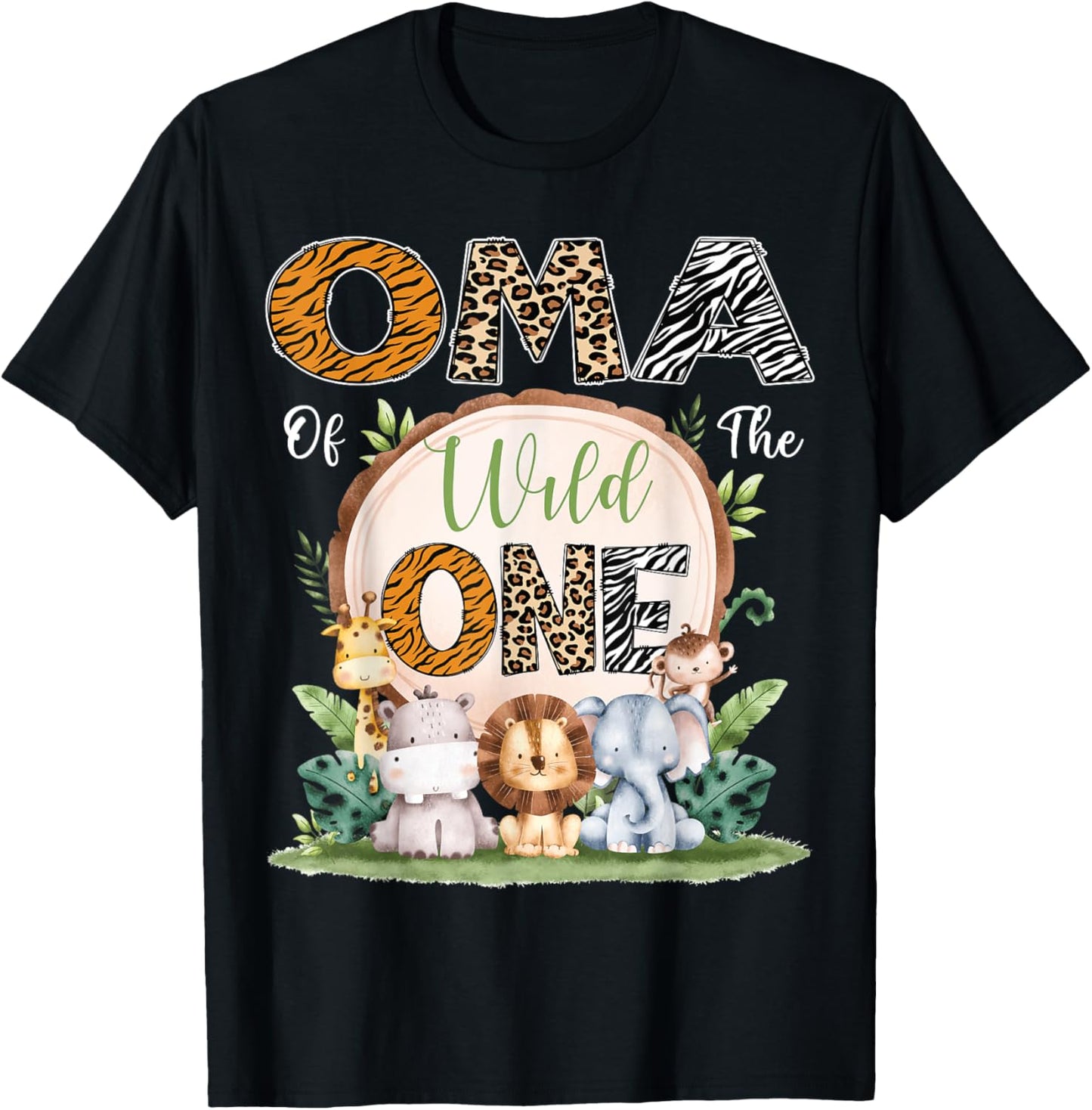 Oma Of The Wild One First Birthday Safari Woodland T-Shirt - T-Shirt | Black