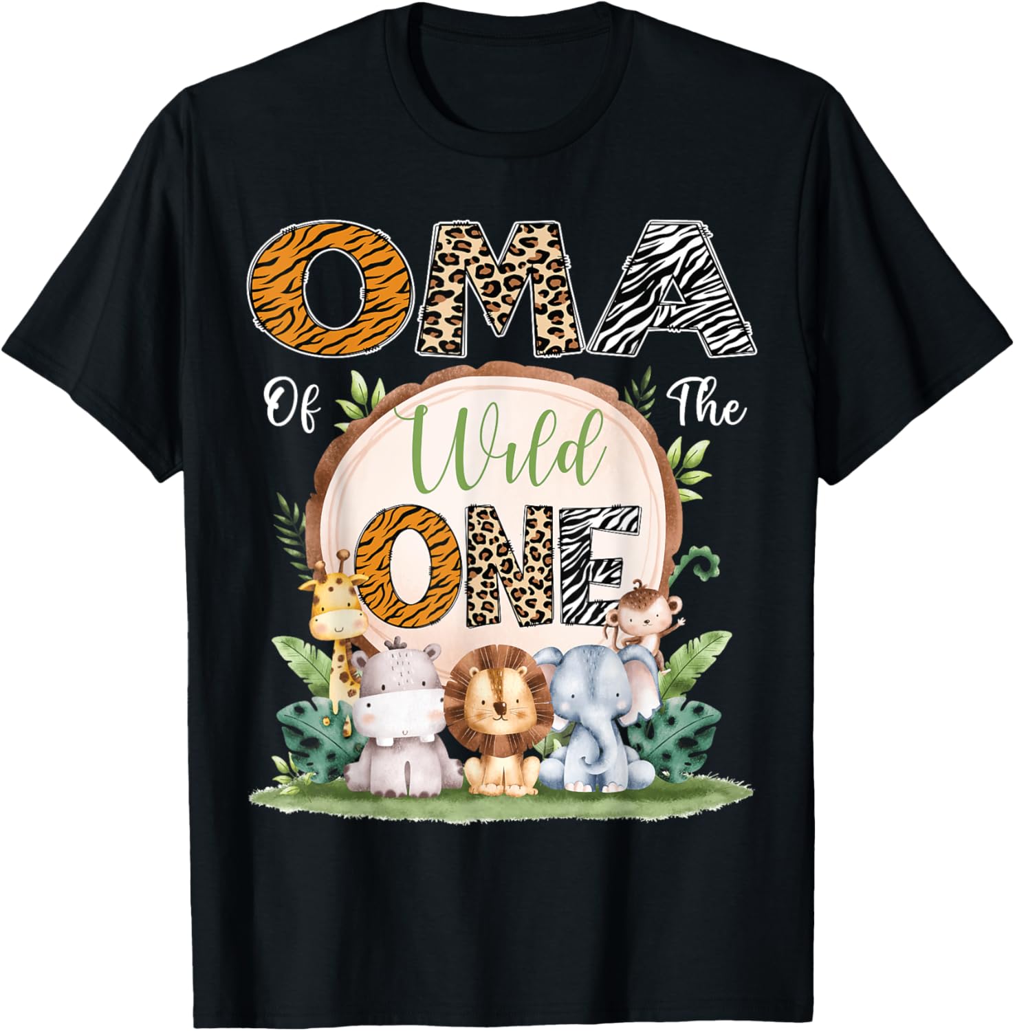 Oma Of The Wild One First Birthday Safari Woodland T-Shirt - T-Shirt | Black