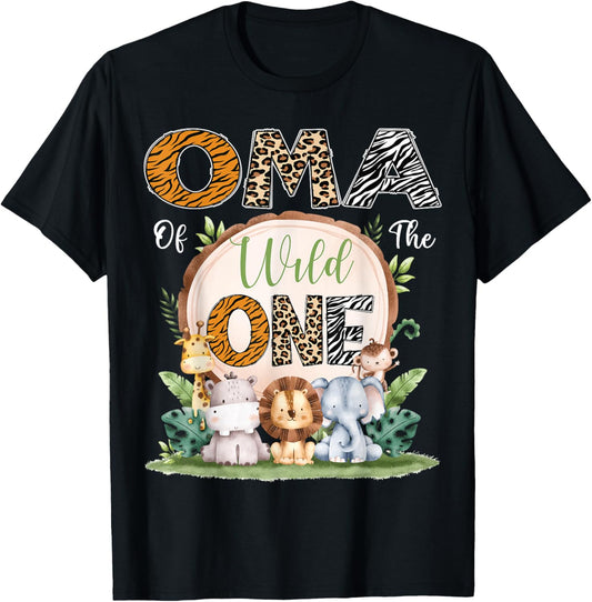 Oma Of The Wild One First Birthday Safari Woodland T-Shirt - T-Shirt | Black