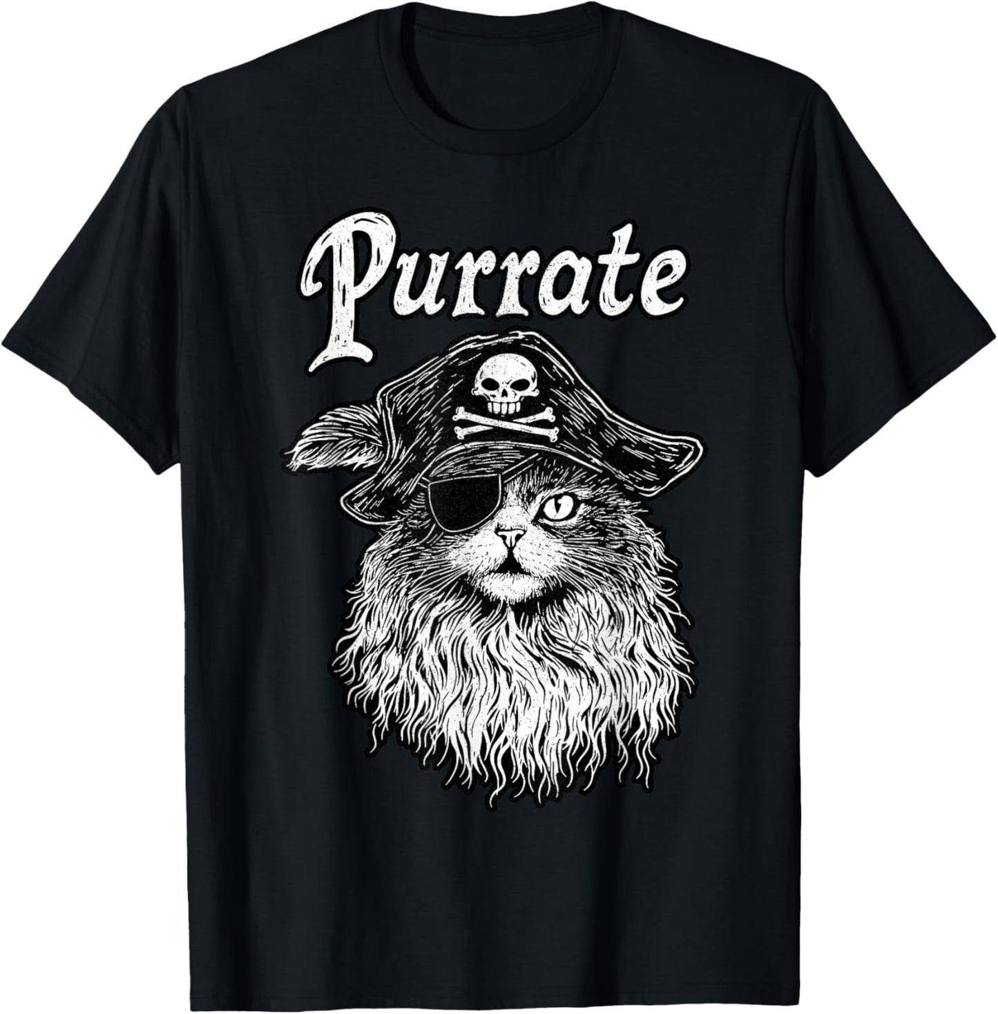 Purrate Pirate Cat – Feline Lover Funny Kitty Pun T-Shirt - T-Shirt | Black