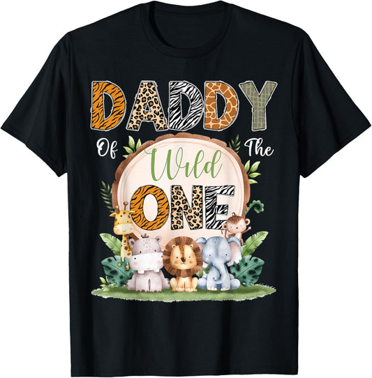 Daddy Of The Wild One First Birthday Safari Woodland T-Shirt - T-Shirt | Black