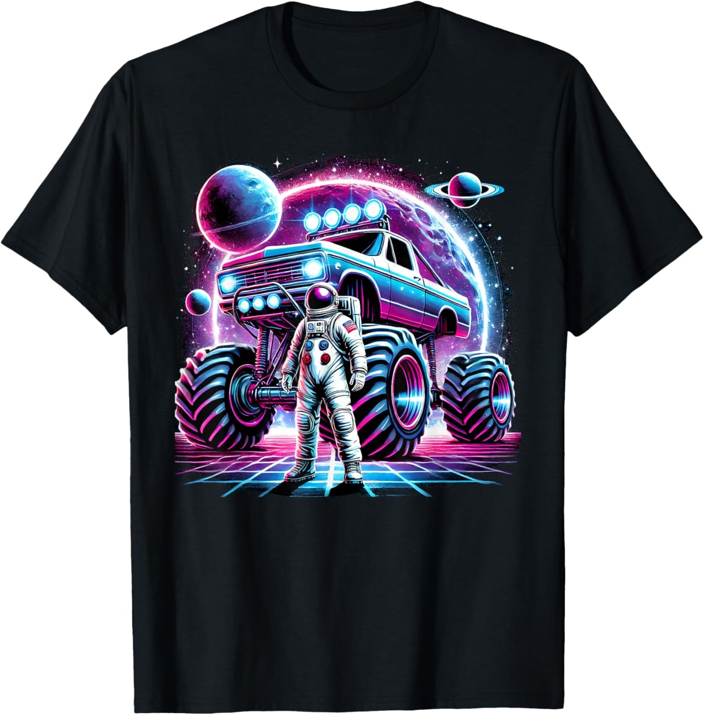 Astronaut Cosmic Space Adventure Monster Truck Astronomy T-Shirt - T-Shirt | Black