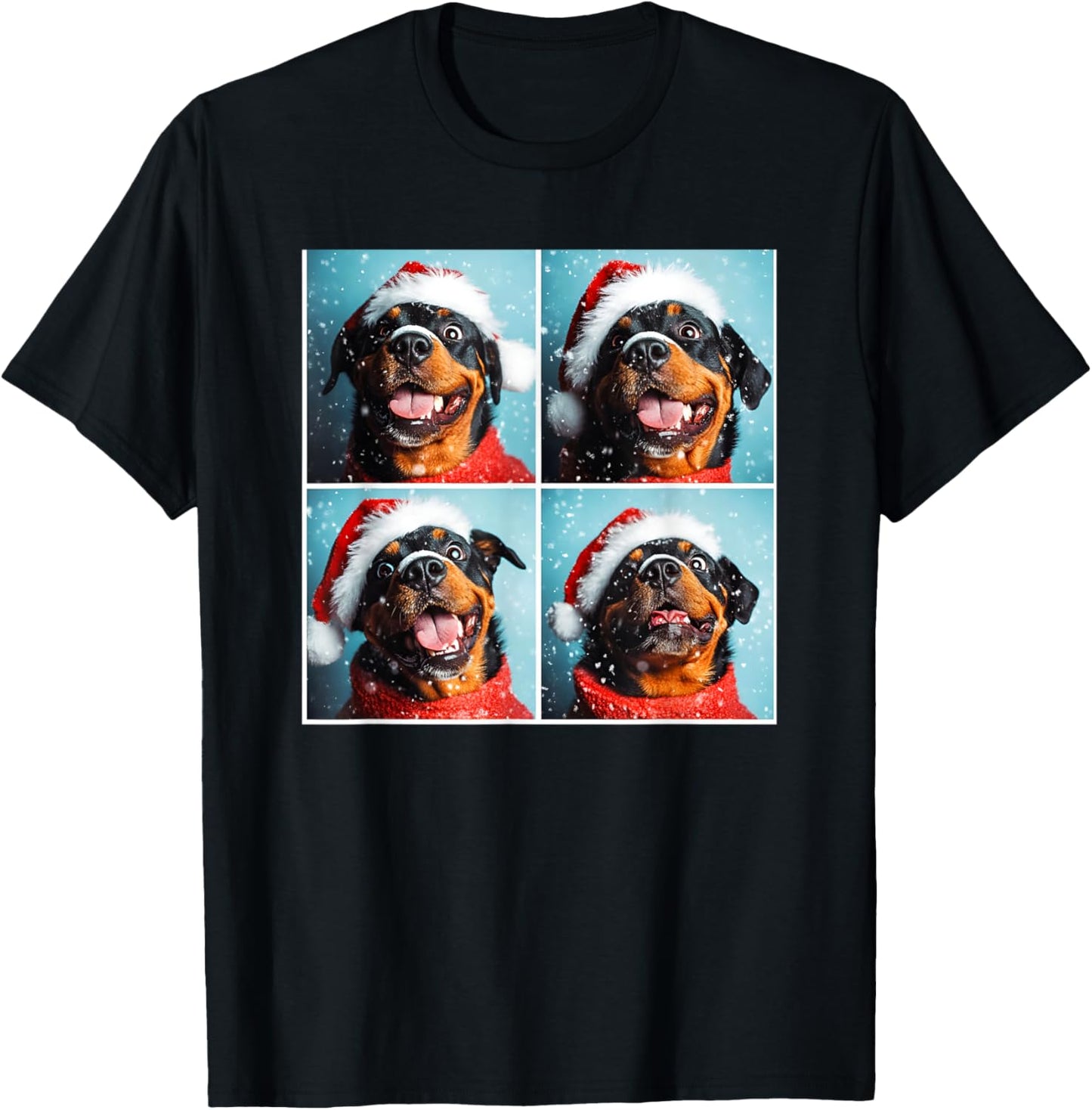 Rottweiler With Santa Hat Snowy Christmas Rottie T-Shirt - T-Shirt | Black