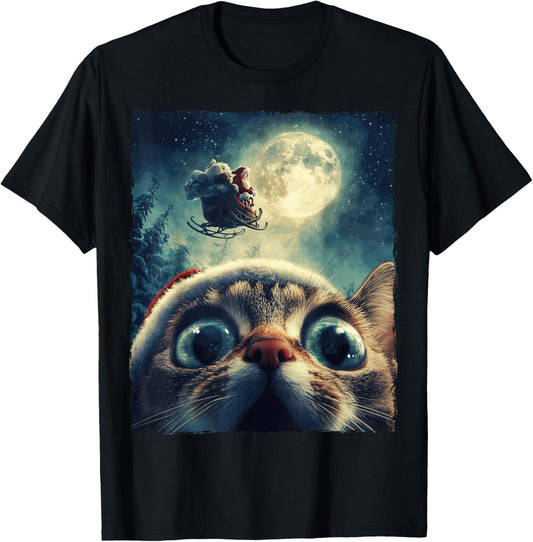 Funny Cat Selfie Santa Moon T-Shirt - T-Shirt | Black