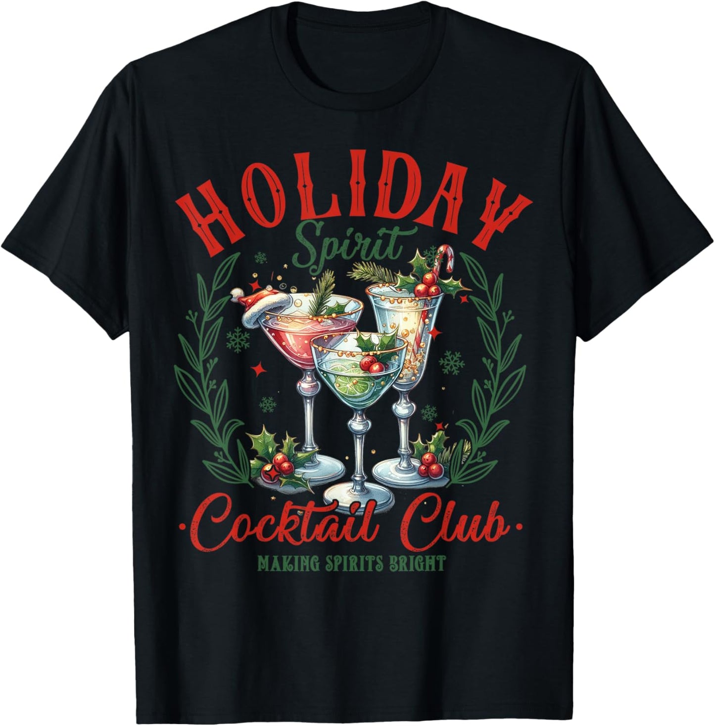 Funny Christmas Party Holiday Spirit Cocktail Club Pajamas T-Shirt - T-Shirt | Black