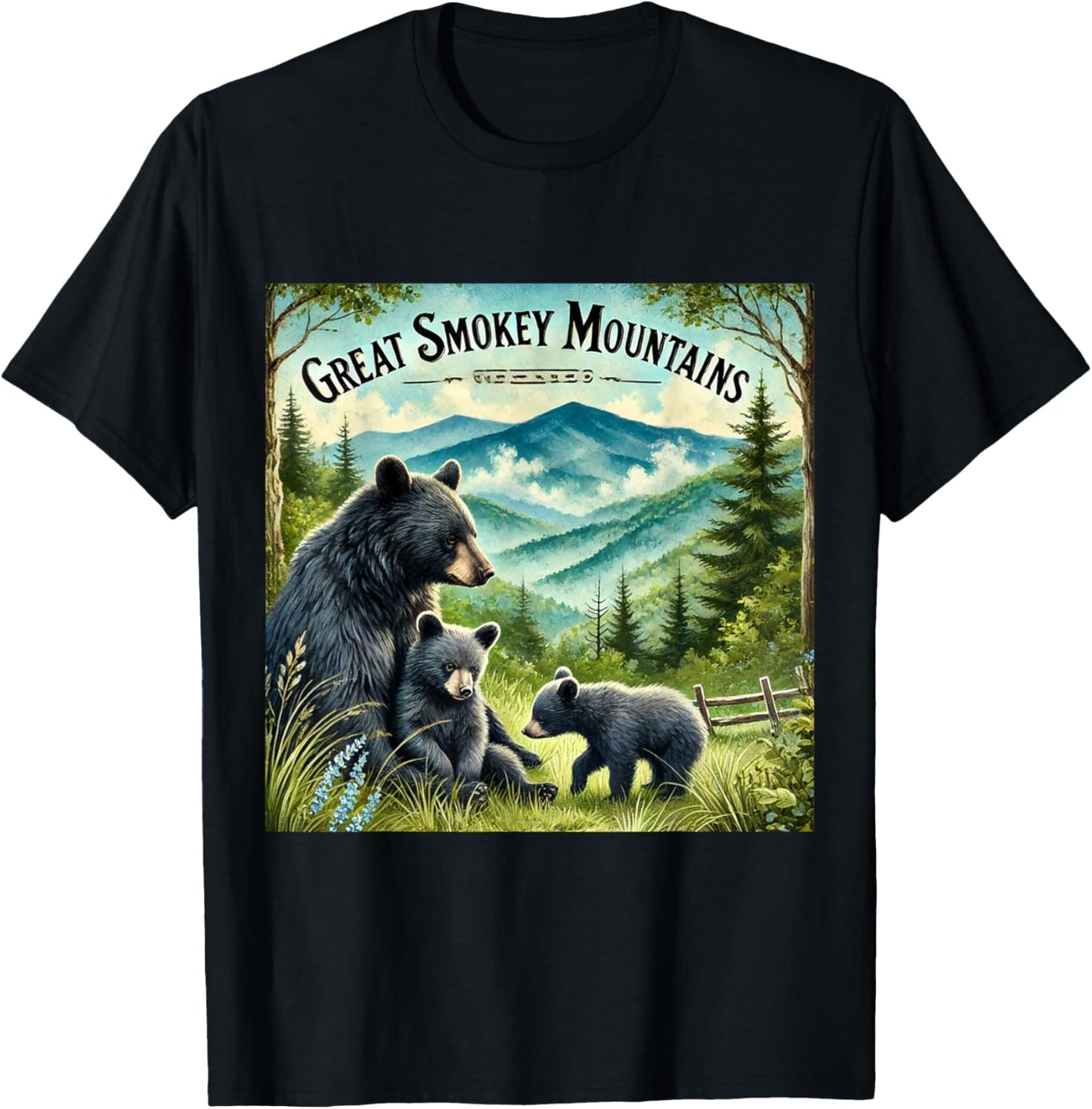 Great Smokey Mountains Black Bear Mother and Cub T-Shirt - T-Shirt | Black