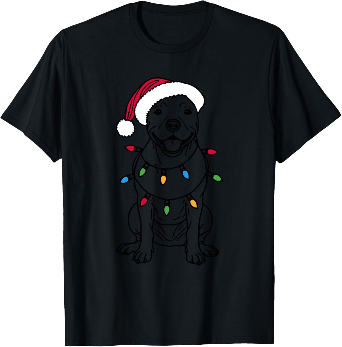 Funny Santa Pitbull Christmas Lights Pitbull Dog Lover Xmas T-Shirt - T-Shirt | Black