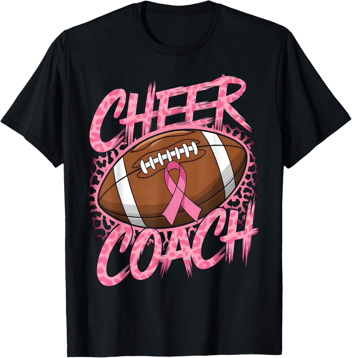 Football Cheer Coach Pink Ribbon Breast Cancer Awareness T-Shirt - T-Shirt | Black