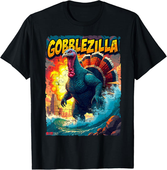 Vintage Funny Thanksgiving Day Gobblezilla Turkey Humor T-Shirt - T-Shirt | Black