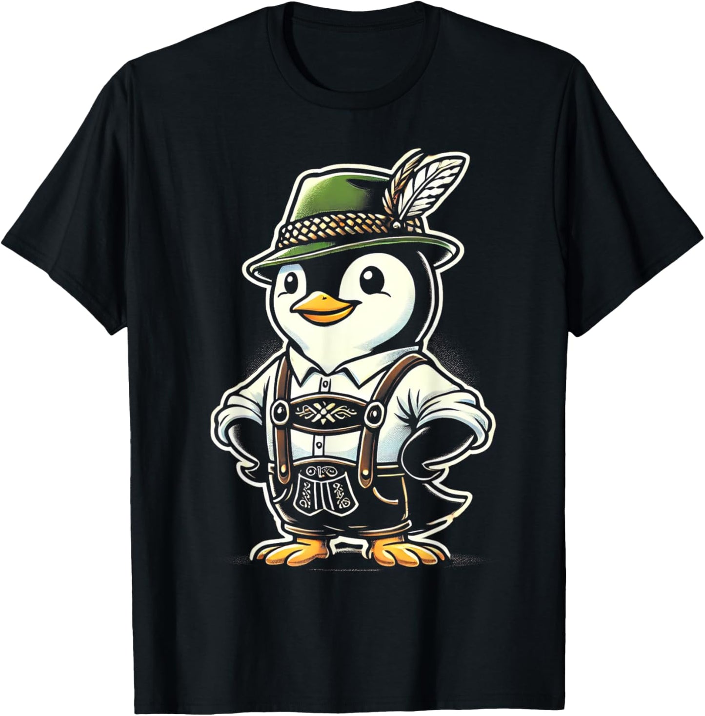 Oktoberfest Penguin Funny German Bavarian Lederhosen Penguin T-Shirt - T-Shirt | Black