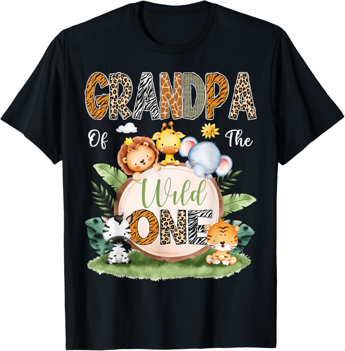 Grandpa Of The Wild One 1St Birthday Kids Safari Jungle T-Shirt - T-Shirt | Black