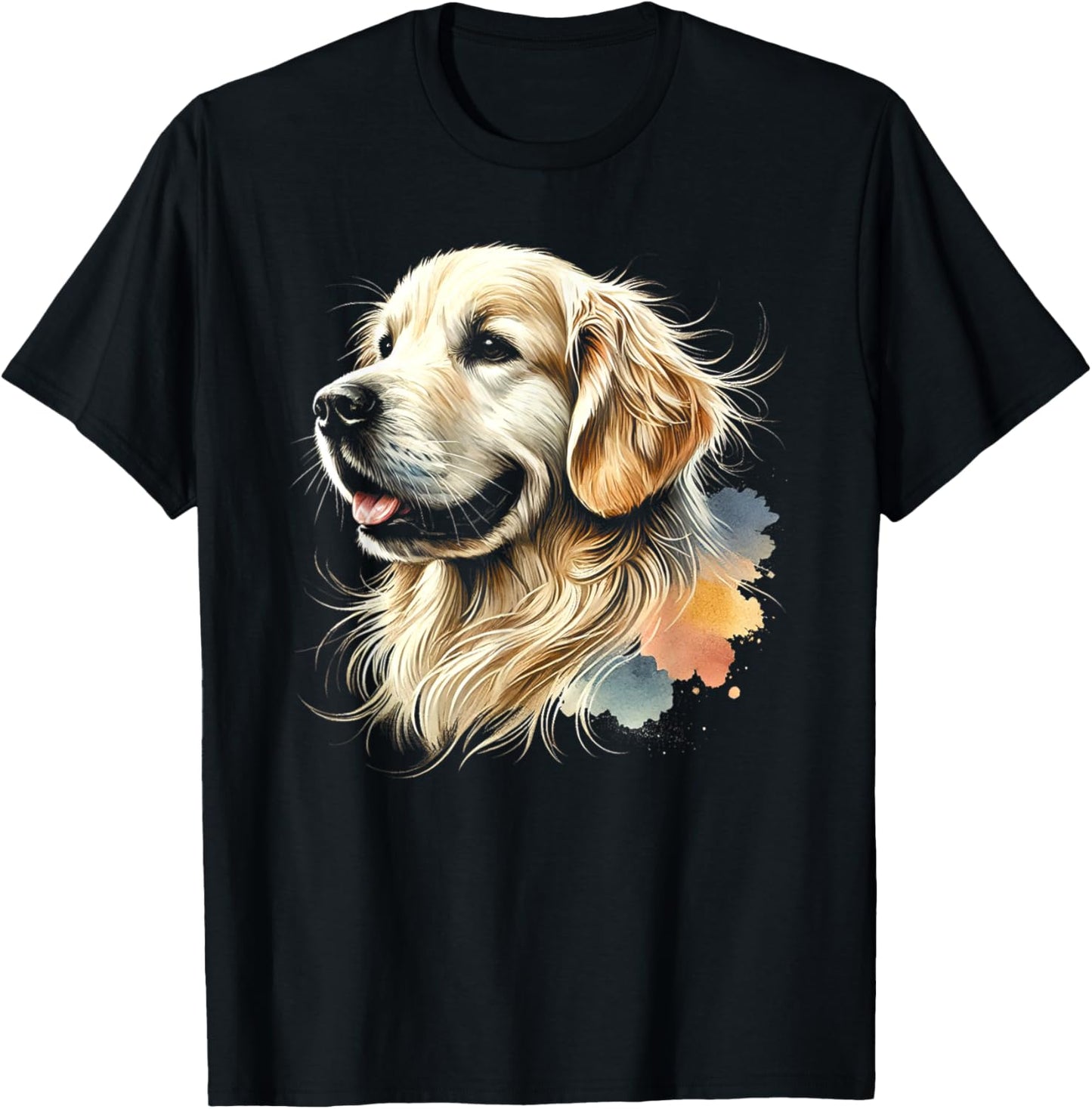 Golden Retriever Watercolor Pop Art Portrait Cute Dog Owners Women Girls Kids T-Shirt - T-Shirt | Black