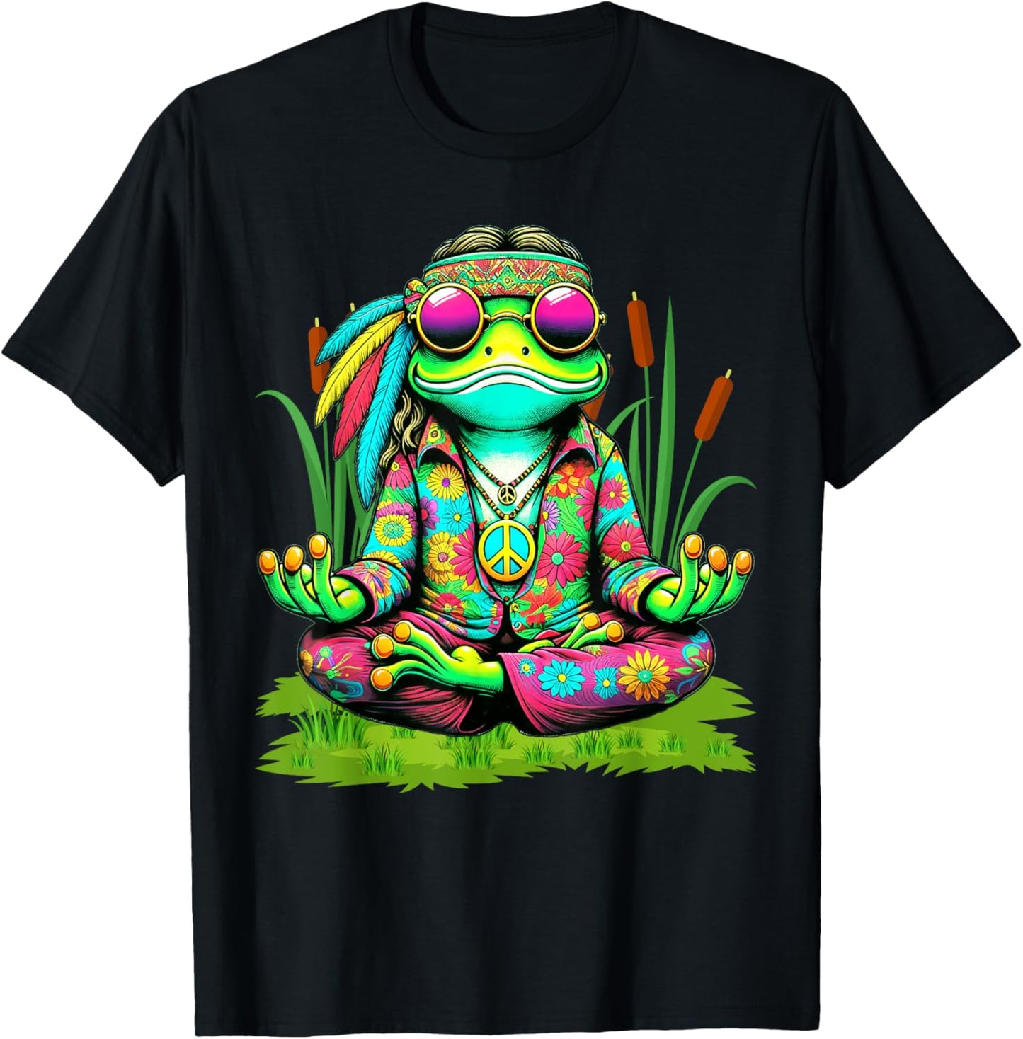 Frog Peace Sign Sunglasses Hippie T-Shirt - T-Shirt | Black