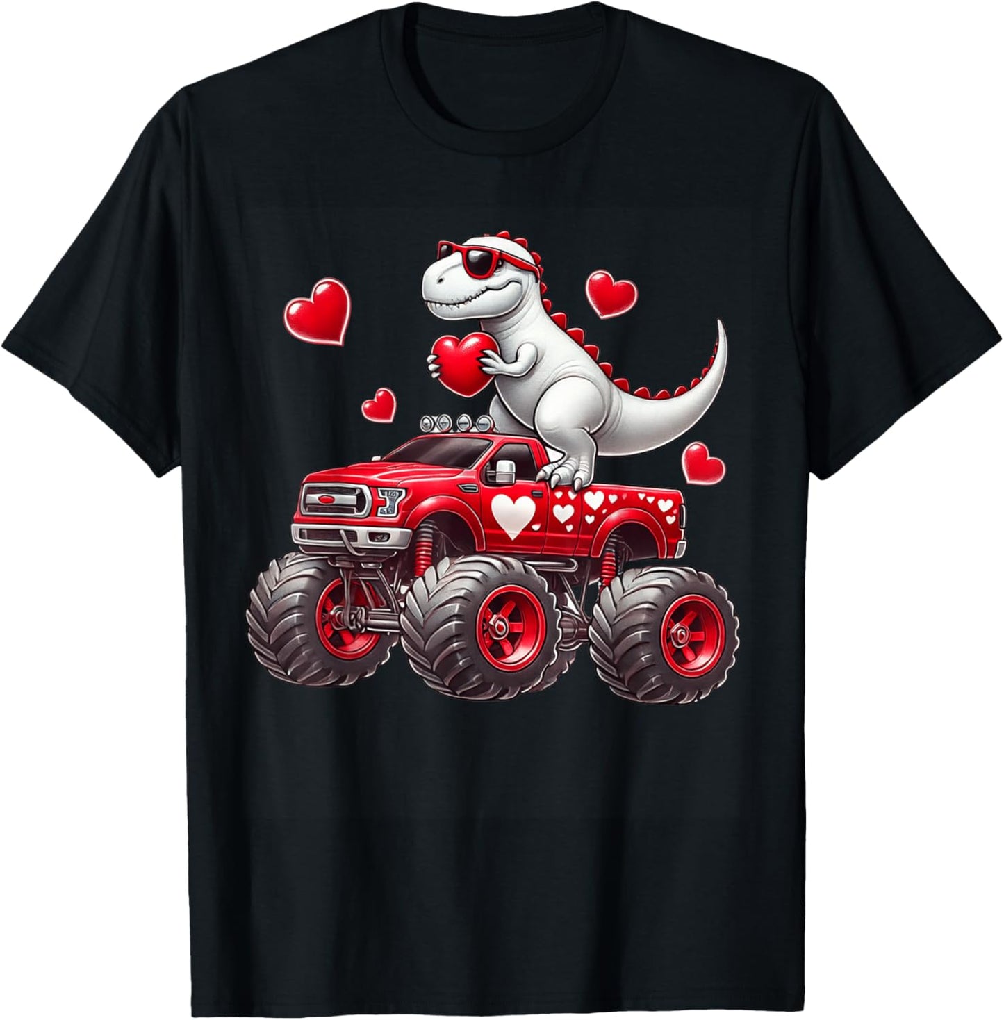 Valentines Day T Rex Riding Monster Truck Funny Toddler Boys T-Shirt - T-Shirt | Black