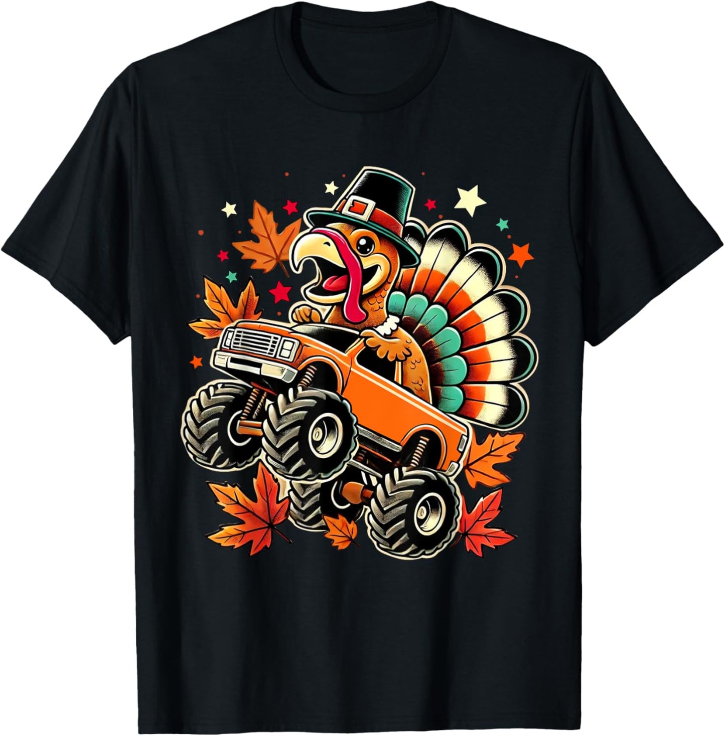 Funny Turkey Driving Monster Truck Thanksgiving Boys Toddler T-Shirt - T-Shirt | Black