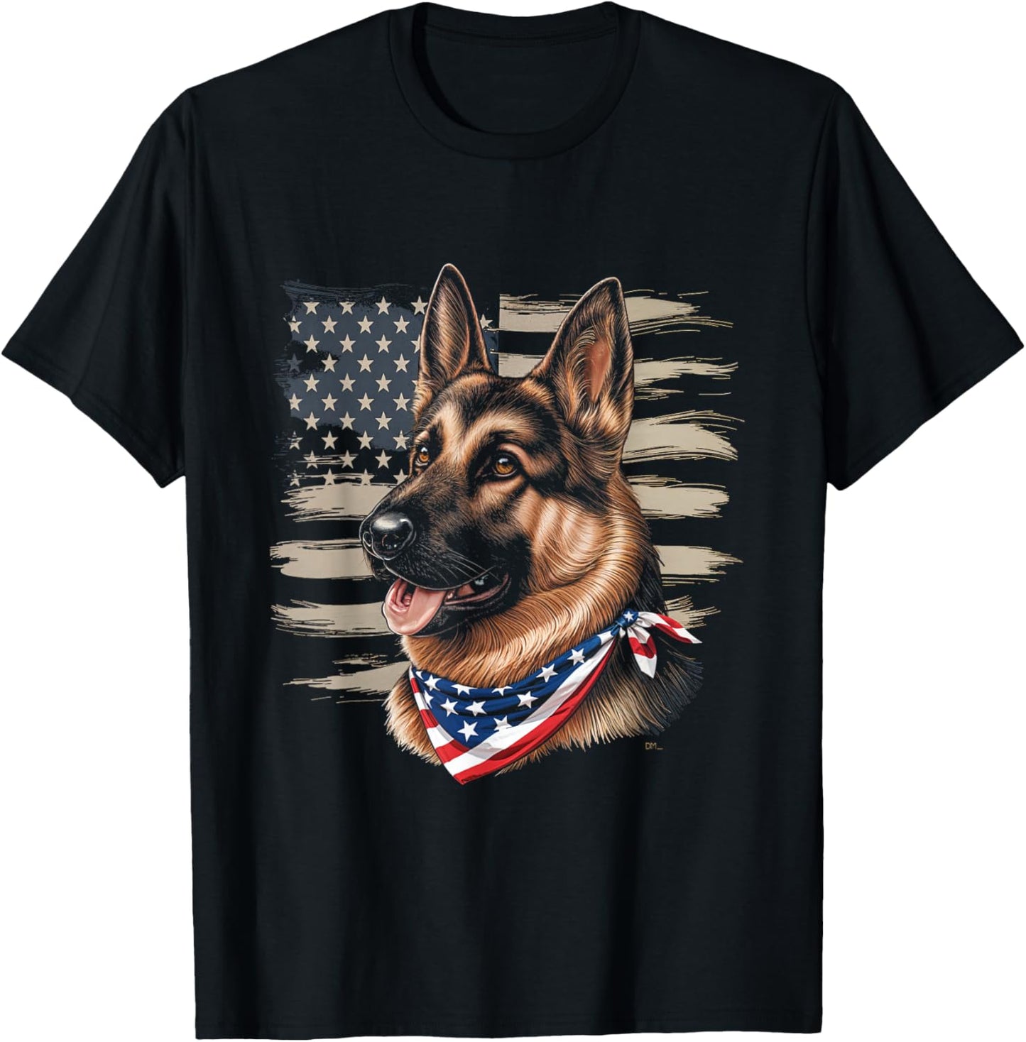 German Shepherd American Flag Dog Patriotic Pet T-Shirt - T-Shirt | Black