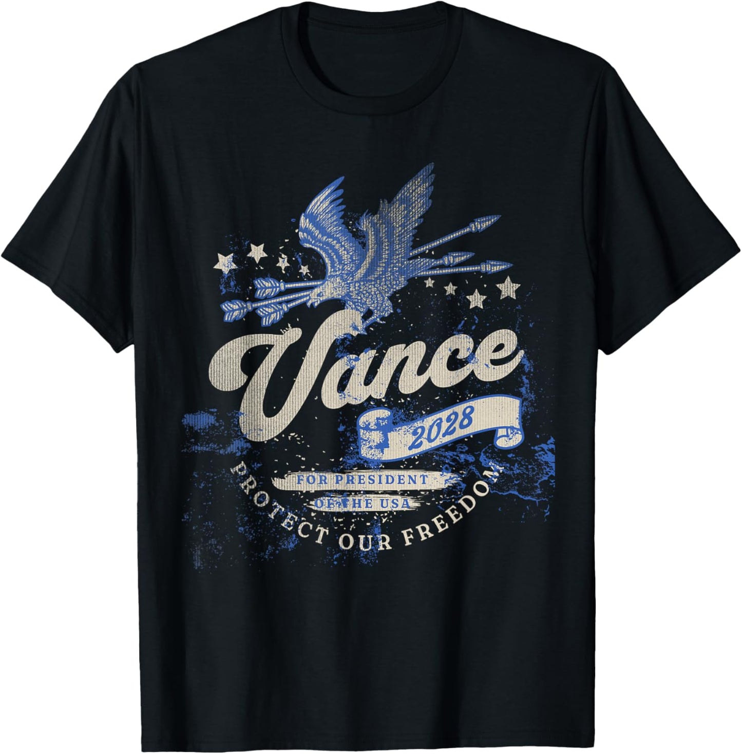 JD Vance 2028 Vintage Freedom Republican Eagle for President - Black, -Adult, Classic Fit, Short Sleeve, , Political- , Small T-Shirt - T-Shirt | Black