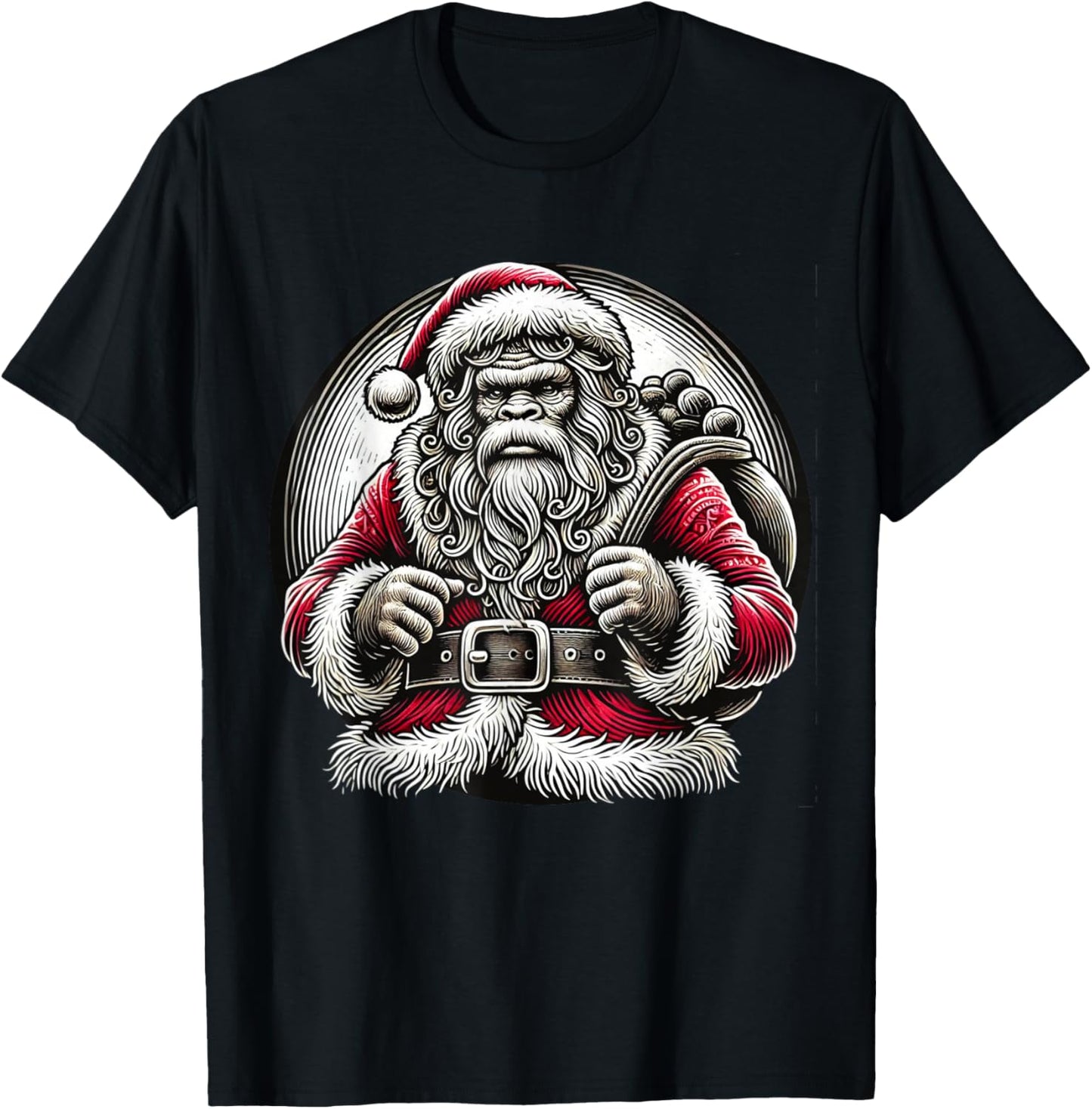 Bigfoot Sasquatch Santa Claus Christmas T-Shirt - T-Shirt | Black