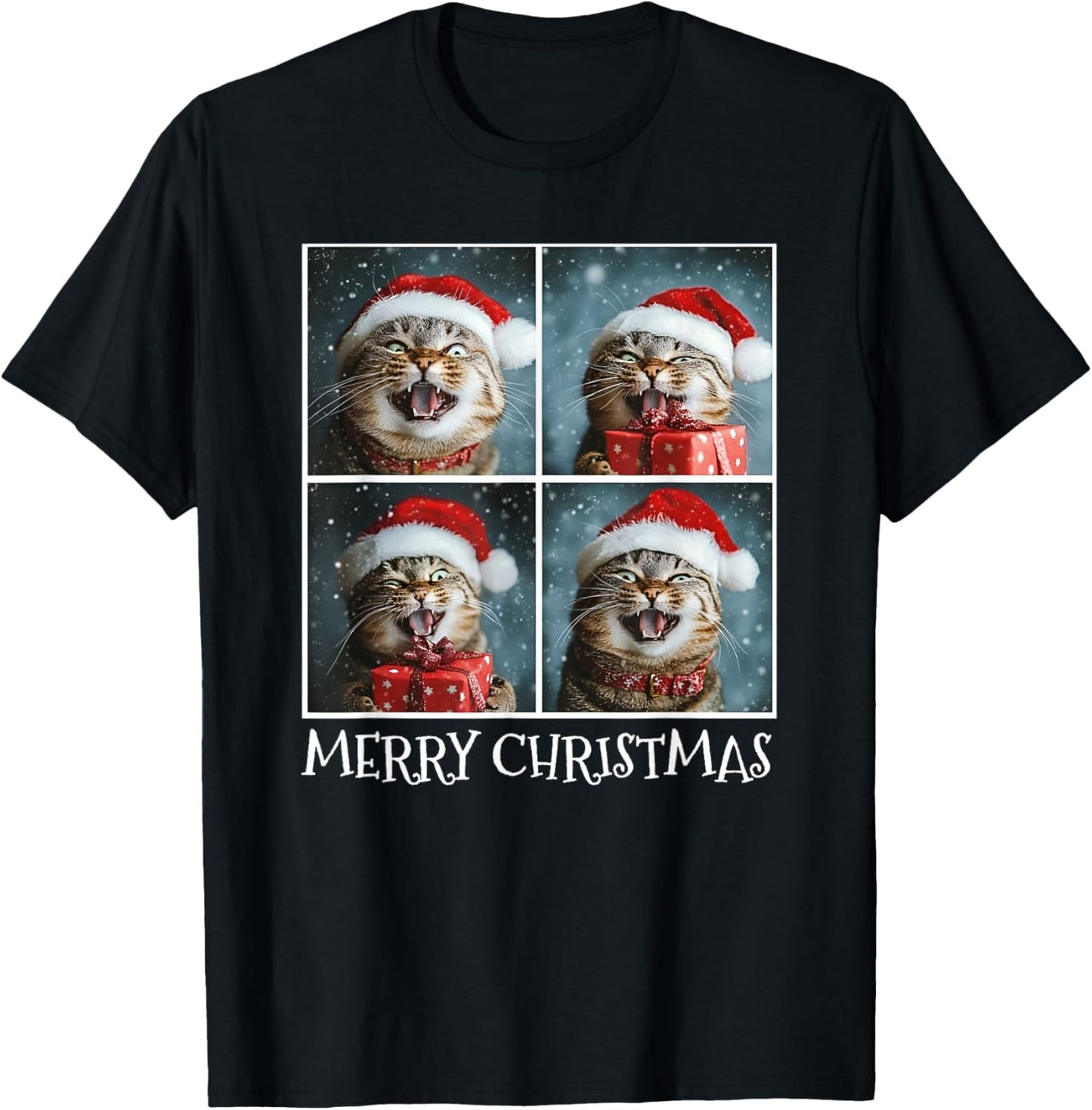 Cat Santa Hat Christmas Cat Selfie T-Shirt - T-Shirt | Black