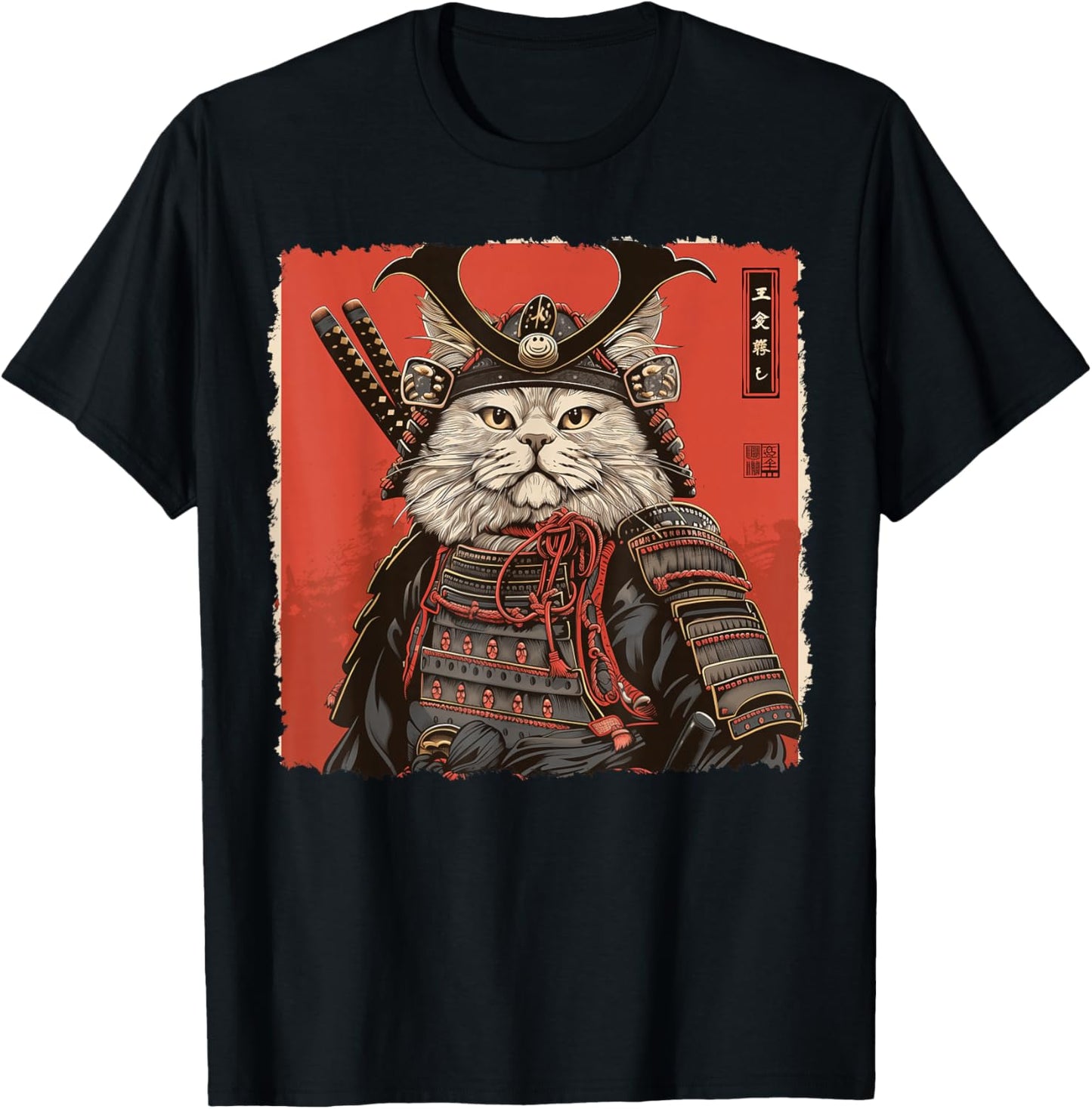 Persian Cat Japanese Art Samurai Ukiyo-e Vintage T-Shirt - T-Shirt | Black