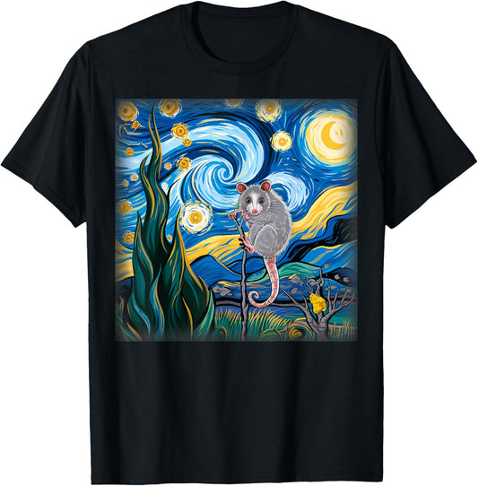 Starry Night Opossum Van Gogh Possum Rodent Gifts Men Women T-Shirt - T-Shirt | Black