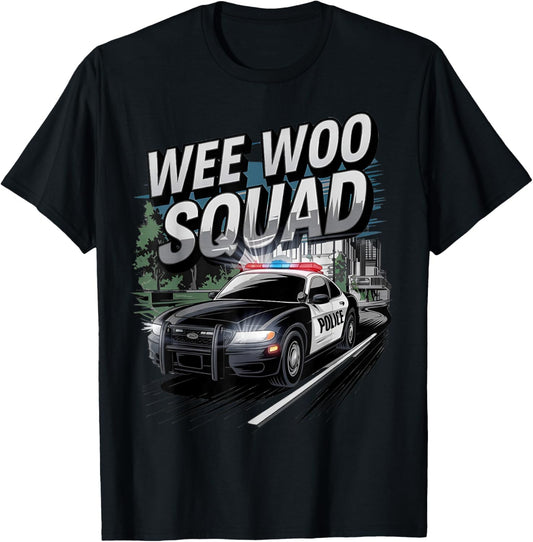 Wee Woo Squad Police Car Fan Humor For Kids Police Officer T-Shirt - T-Shirt | Black