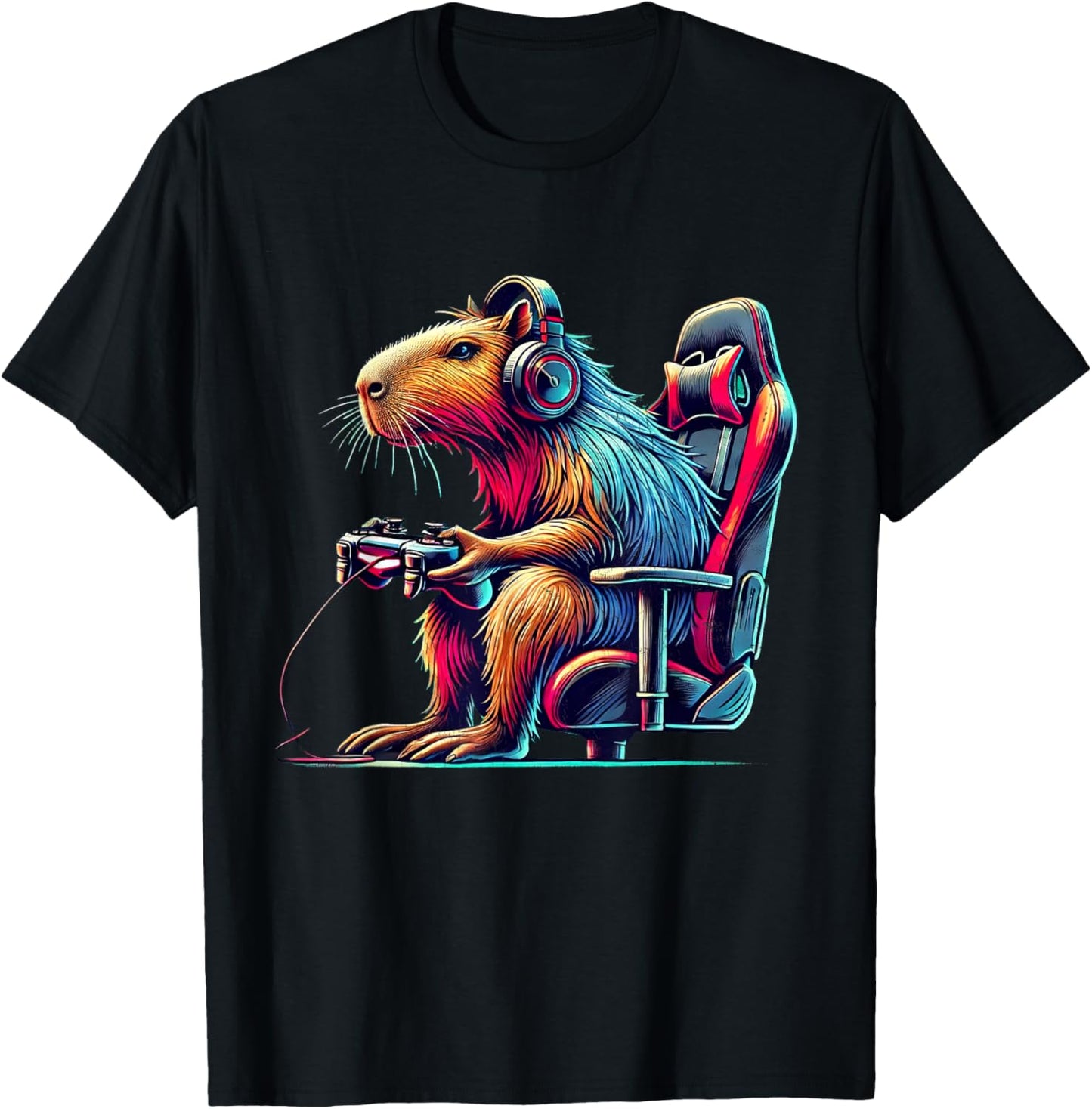 Funny Capybara Gaming Retro Rodent Capybara Video Games T-Shirt - T-Shirt | Black
