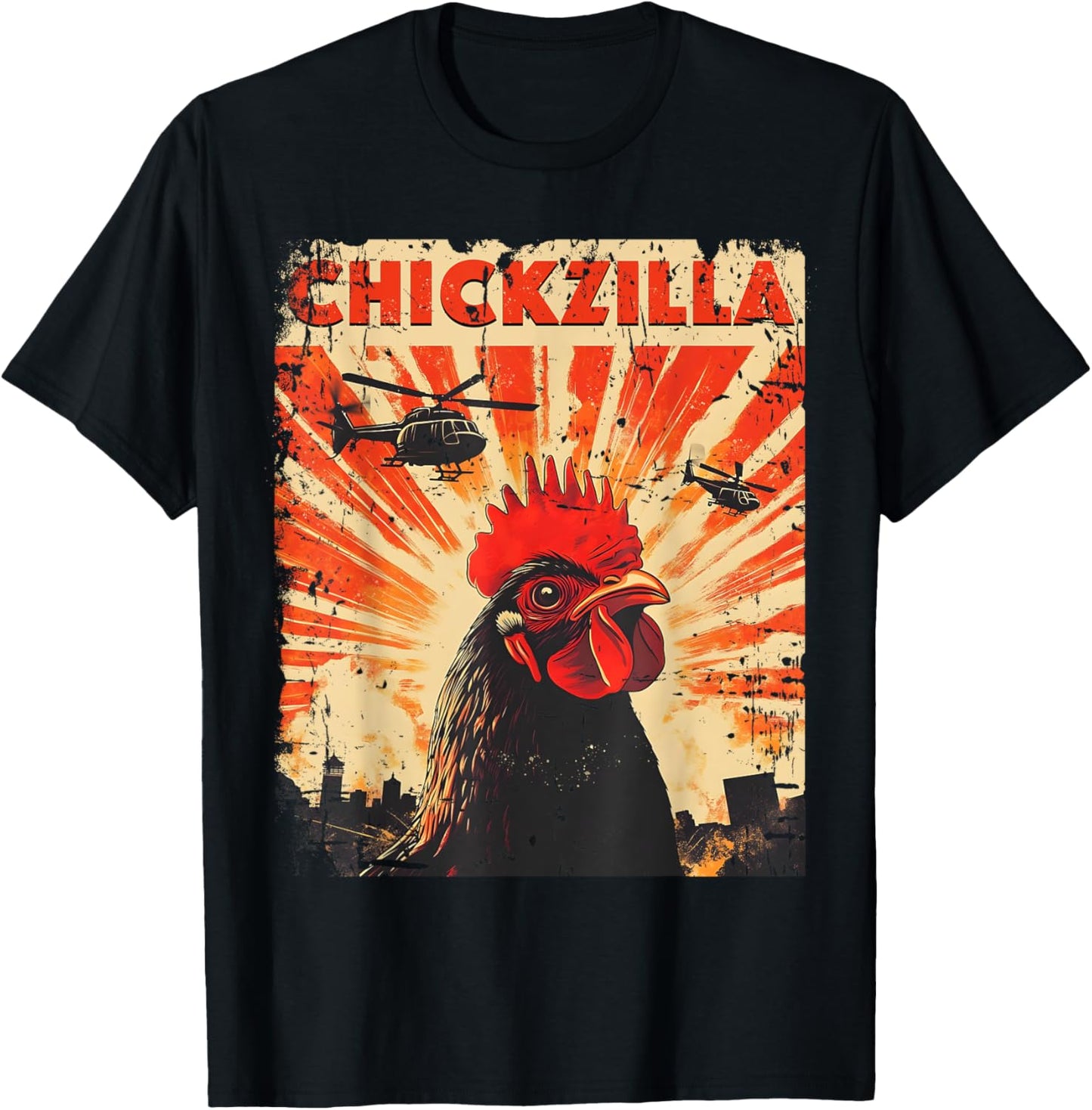 Funny Chicken Japan Retro Vintage Design Chickzilla T-Shirt - T-Shirt | Black