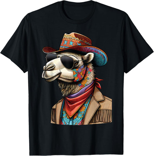 Cowboy Camel Funny Wild West Sheriff Camels T-Shirt - T-Shirt | Black
