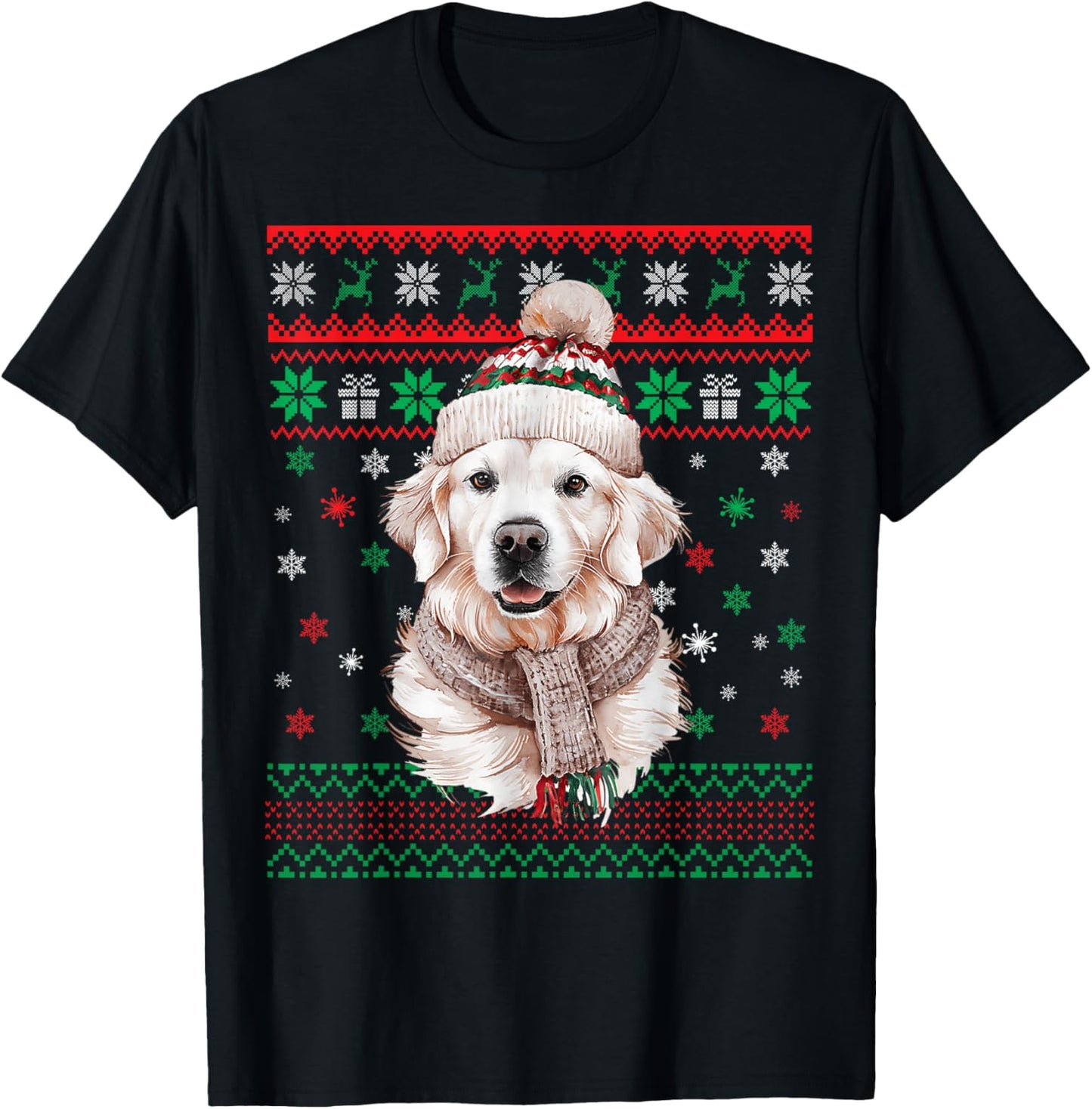 White English Cream Golden Retriever Mom Dog Puppy Christmas T-Shirt - T-Shirt | Black