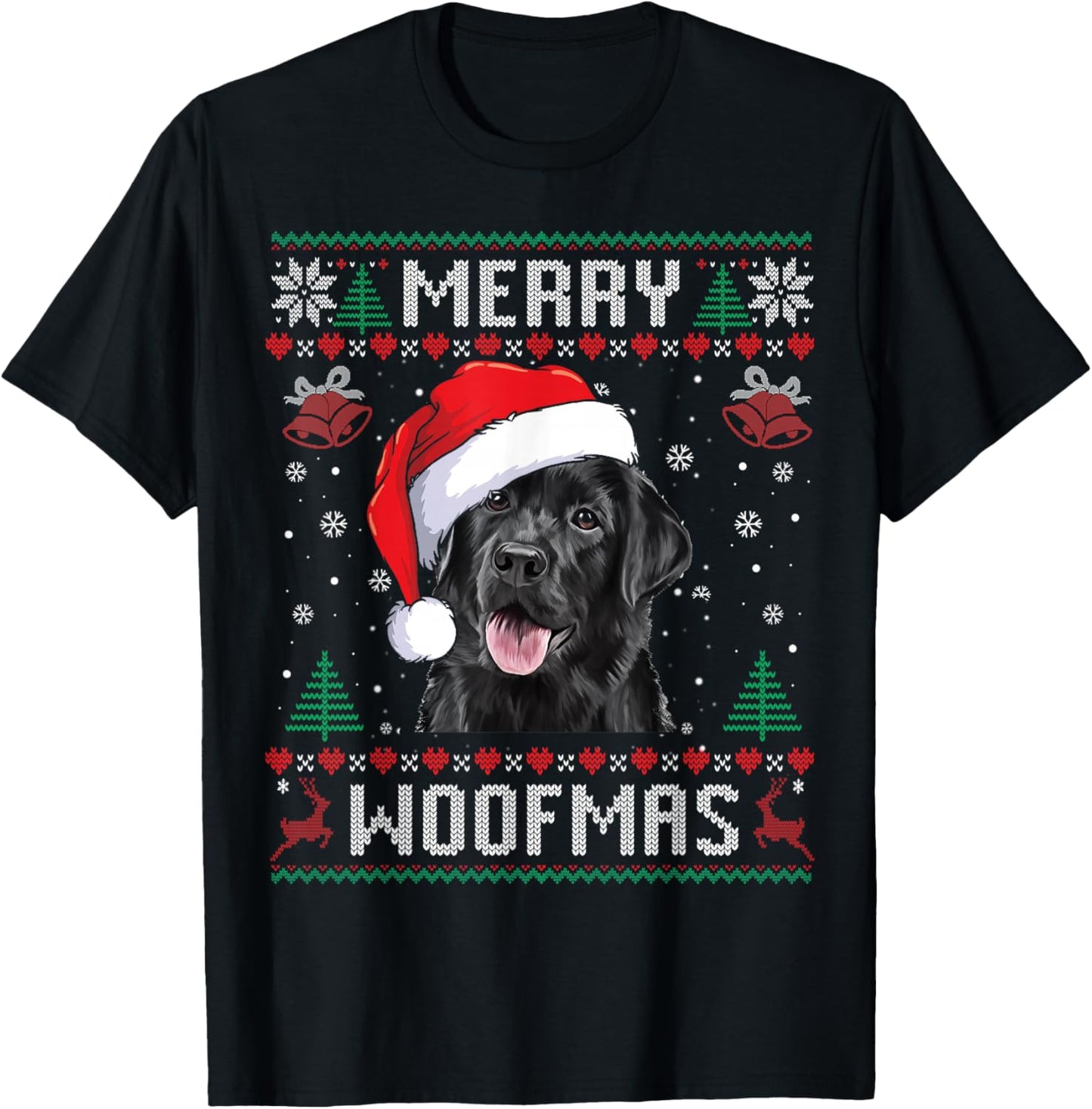 Merry Woofmas Ugly Sweater Black Lab Labrador Christmas T-Shirt - T-Shirt | Black