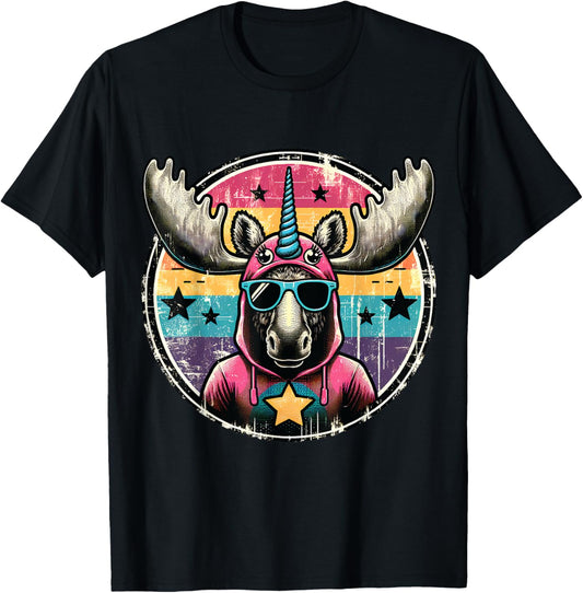 Moose Unicorn Vintage Elk Funny T-Shirt - T-Shirt | Black