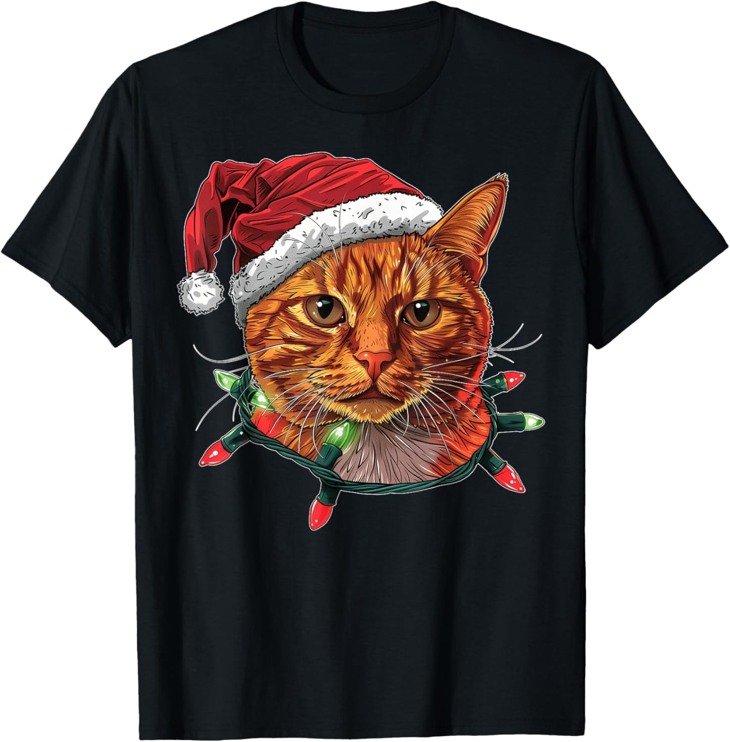 Cute Orange Cat Tabby Cat Christmas Hat Xmas Women Kids T-Shirt - T-Shirt | Black