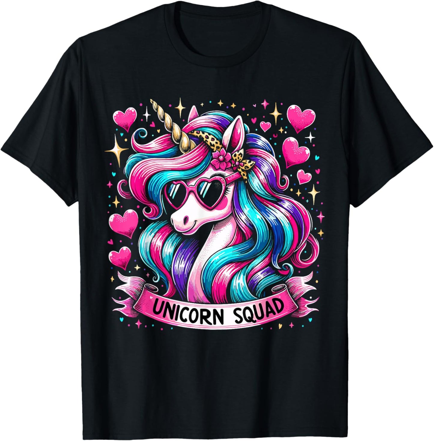 Unicorn Squad Unicorn with leopard Bandana T-Shirt - T-Shirt | Black