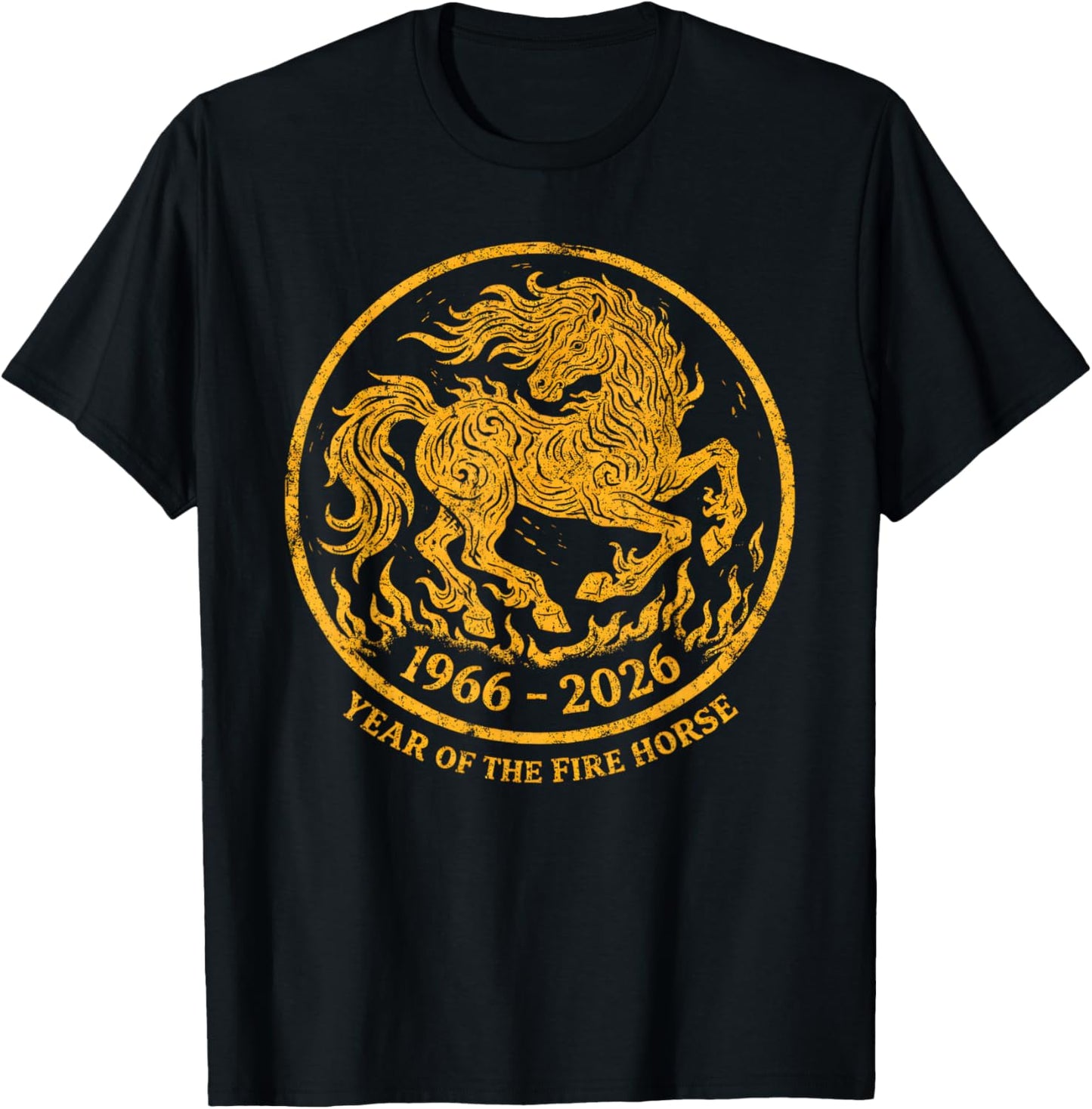 Retro 1966 2026 Year of The Fire Horse 60th Birthday Zodiac T-Shirt - T-Shirt | Black