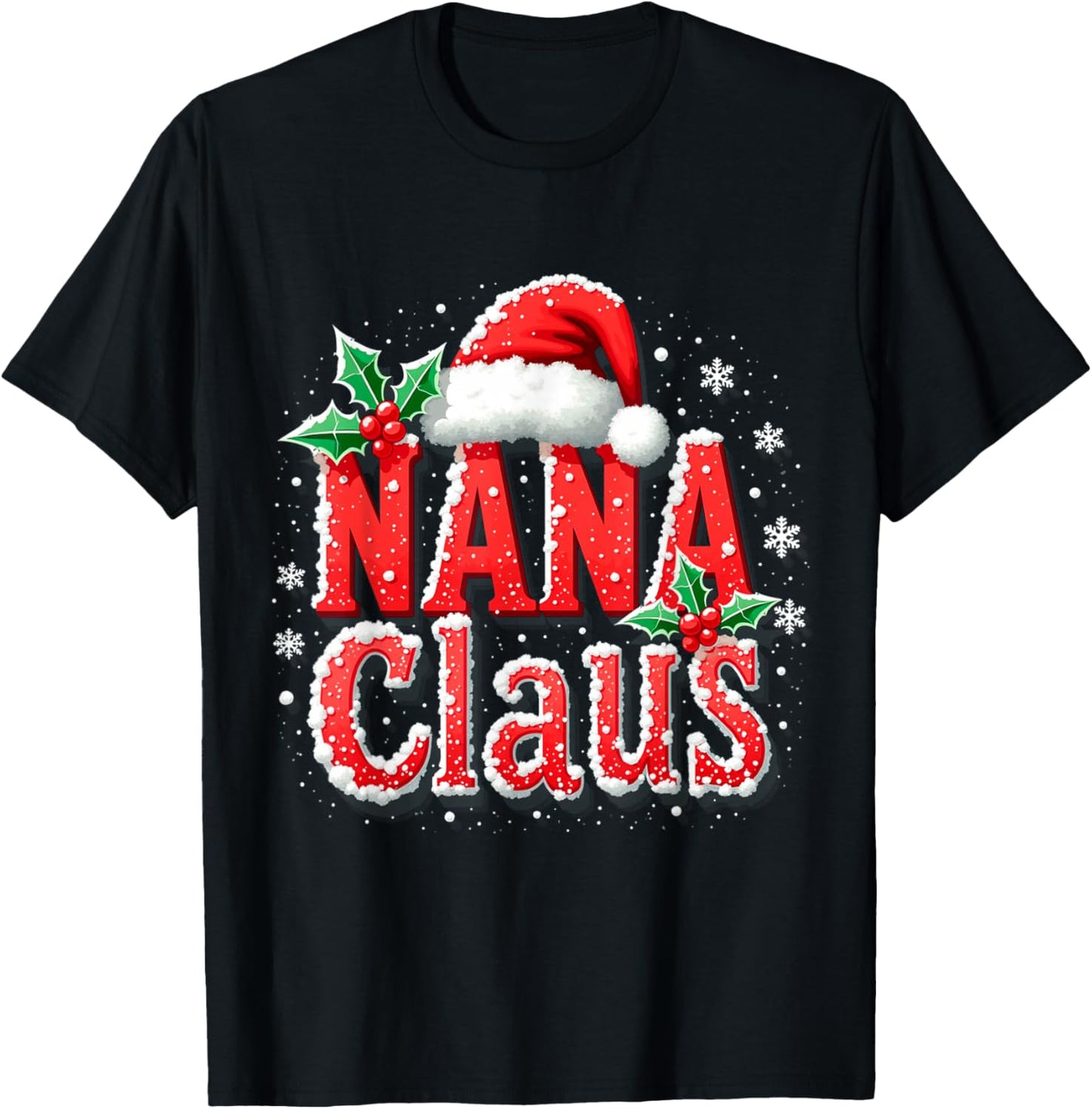 Nana Claus Santa Hat Christmas lights family Xmas Men Women T-Shirt - T-Shirt | Black